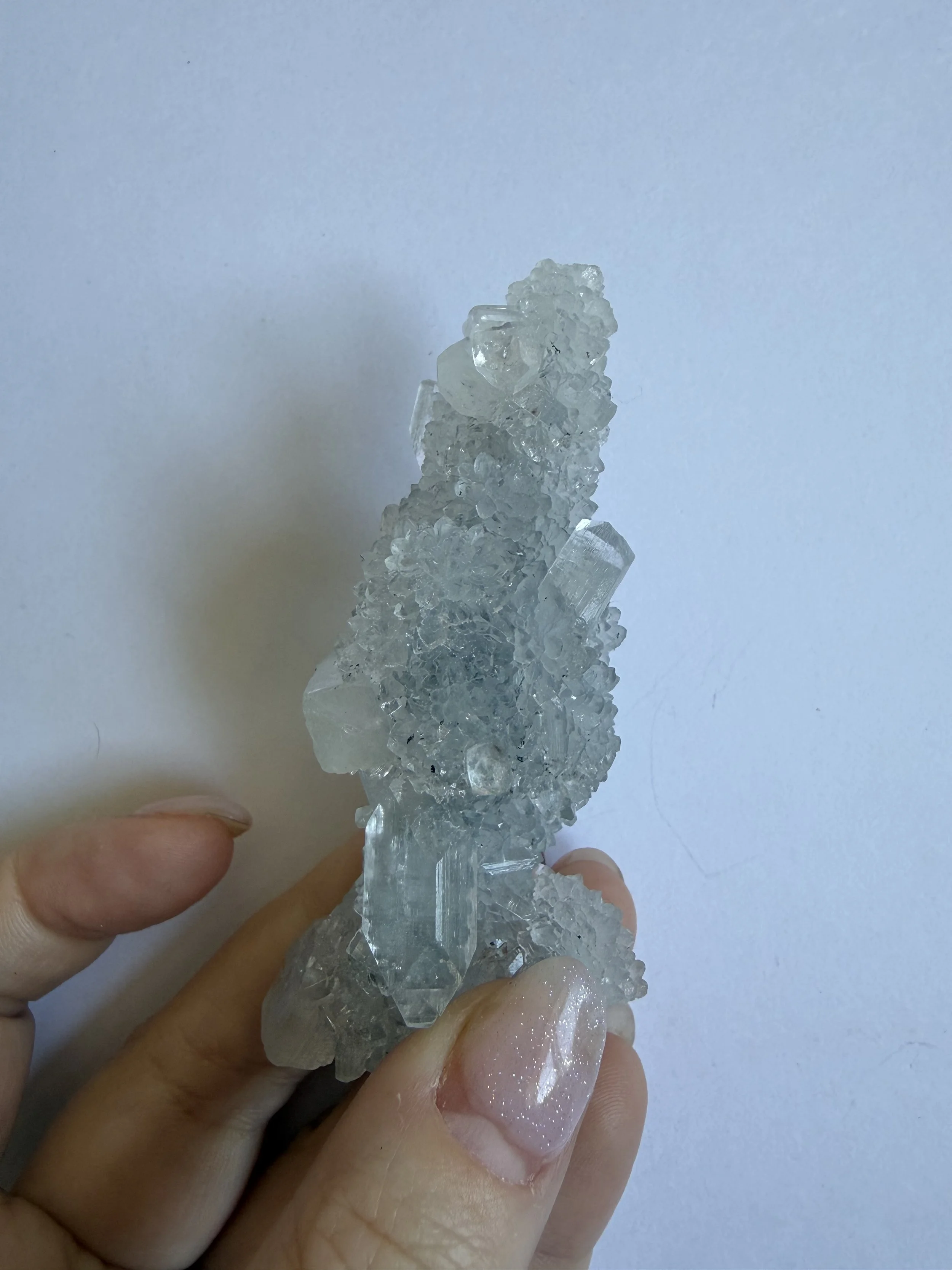Diamond Apophyllite on Blue Chalcedony (A) - Indian Mineral Specimen