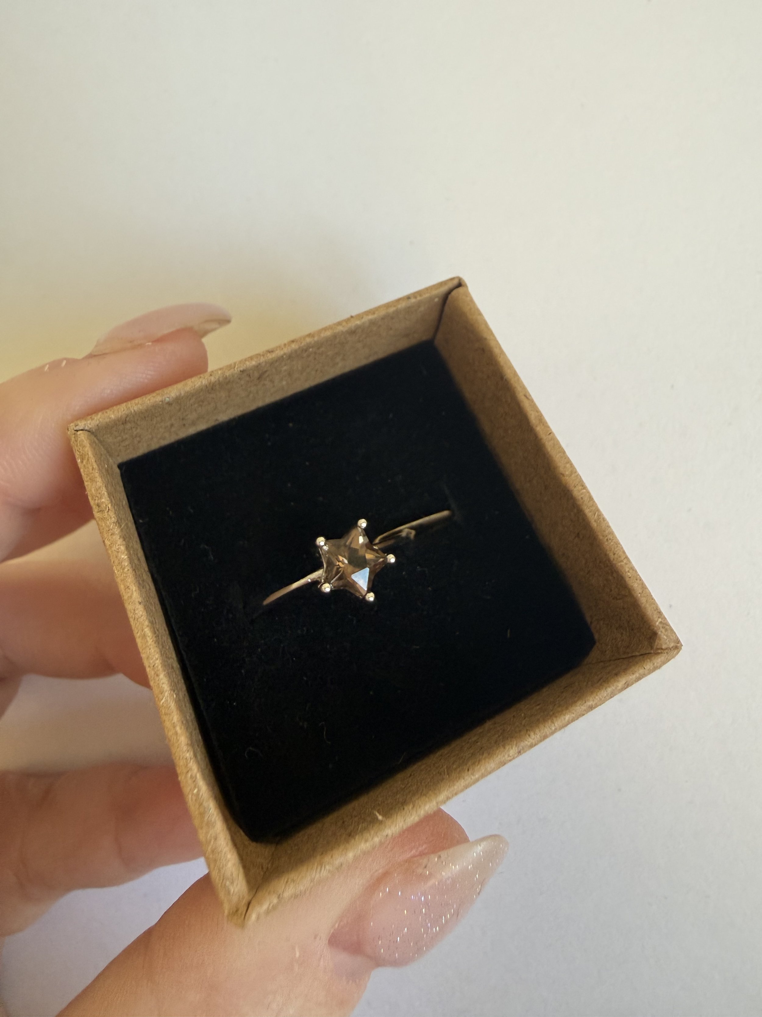 Smokey Quartz Star S925 Stirling Silver Adjustable Ring