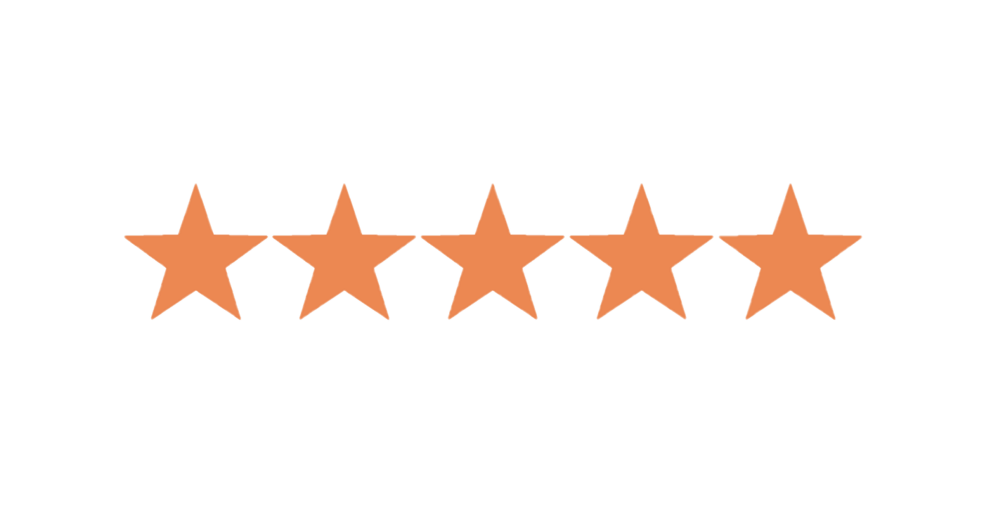 Five gold stars with the text 'Customer Satisfaction' above and a rating of five stars below.