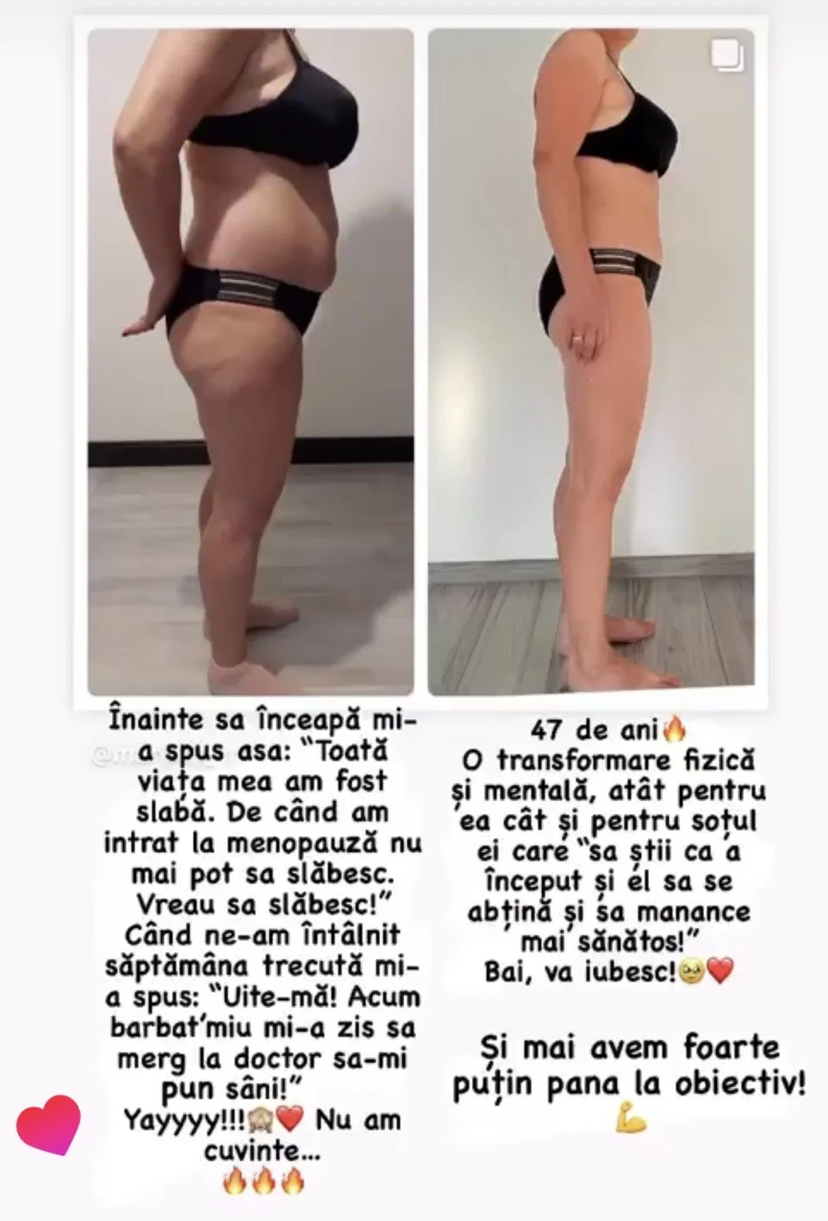 Comparison of a woman's body before and after weight loss, showing improved physical and mental health at age 47.