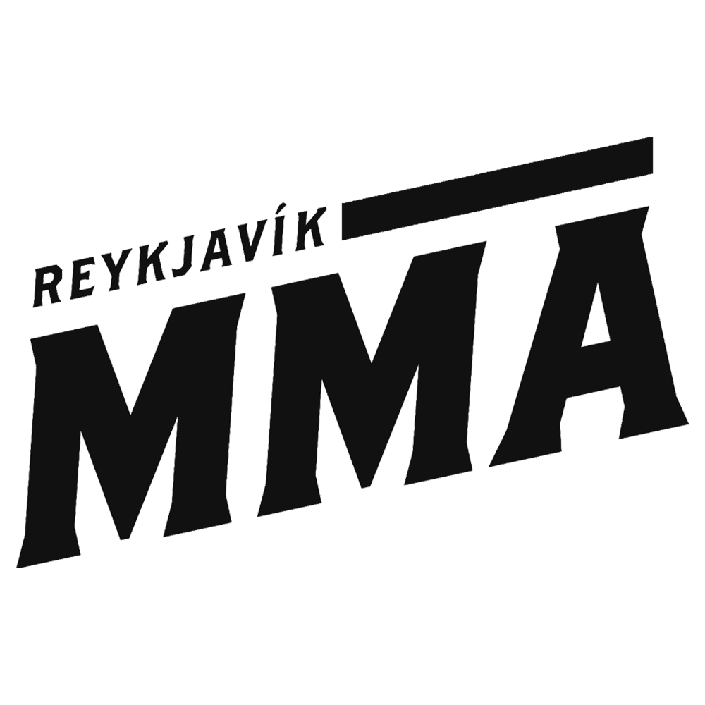 Reykjavík MMA sign in black and white with stylized text and a diagonal perspective.