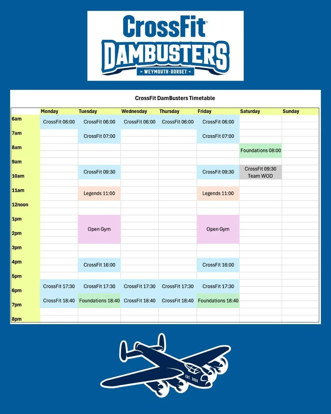 Timetable! 🌟

Lots of you asked a question around the timetable so here it is! 💪🏼

#CFDB #CrossFitDamBusters #timetable #crossfit #crossfitclass