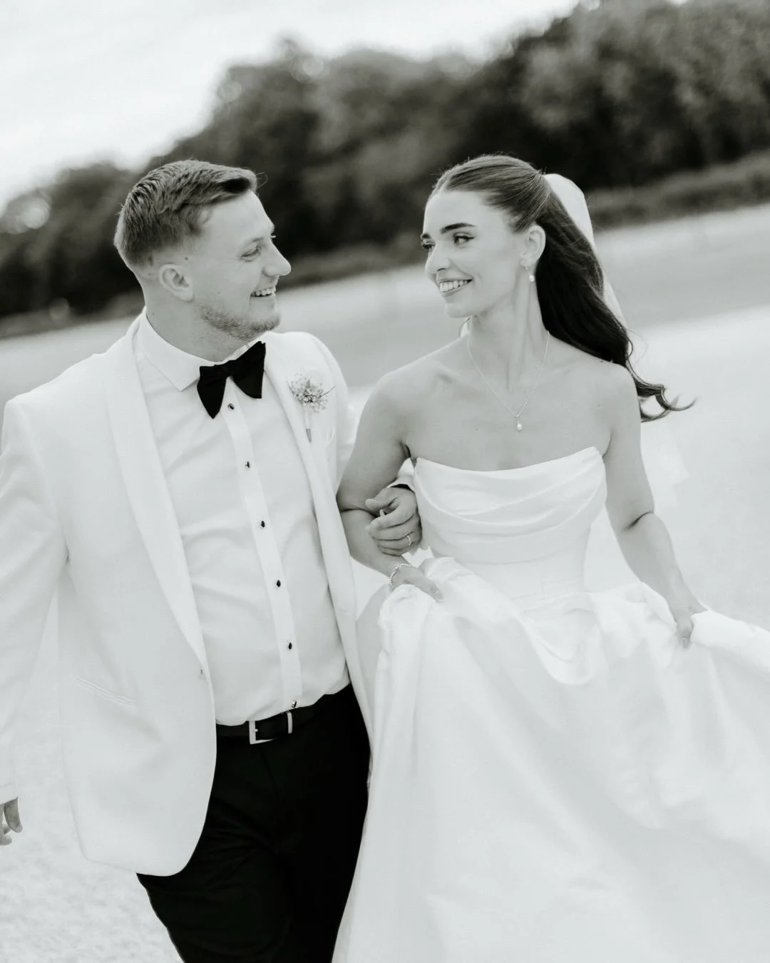 Megan &amp; Reece, what a perfect day 🤍 I&rsquo;m still not over Megan&rsquo;s dress! (Or Leo 🐶)

@amylouphotography 
@ksmithfilms 
@hazelgapbarn @crippsandco 
@_hairbygabe 
@bridalmakeupbyholly 
@dottybridal 
@allbunchedup 

#blacktiewedding #2027