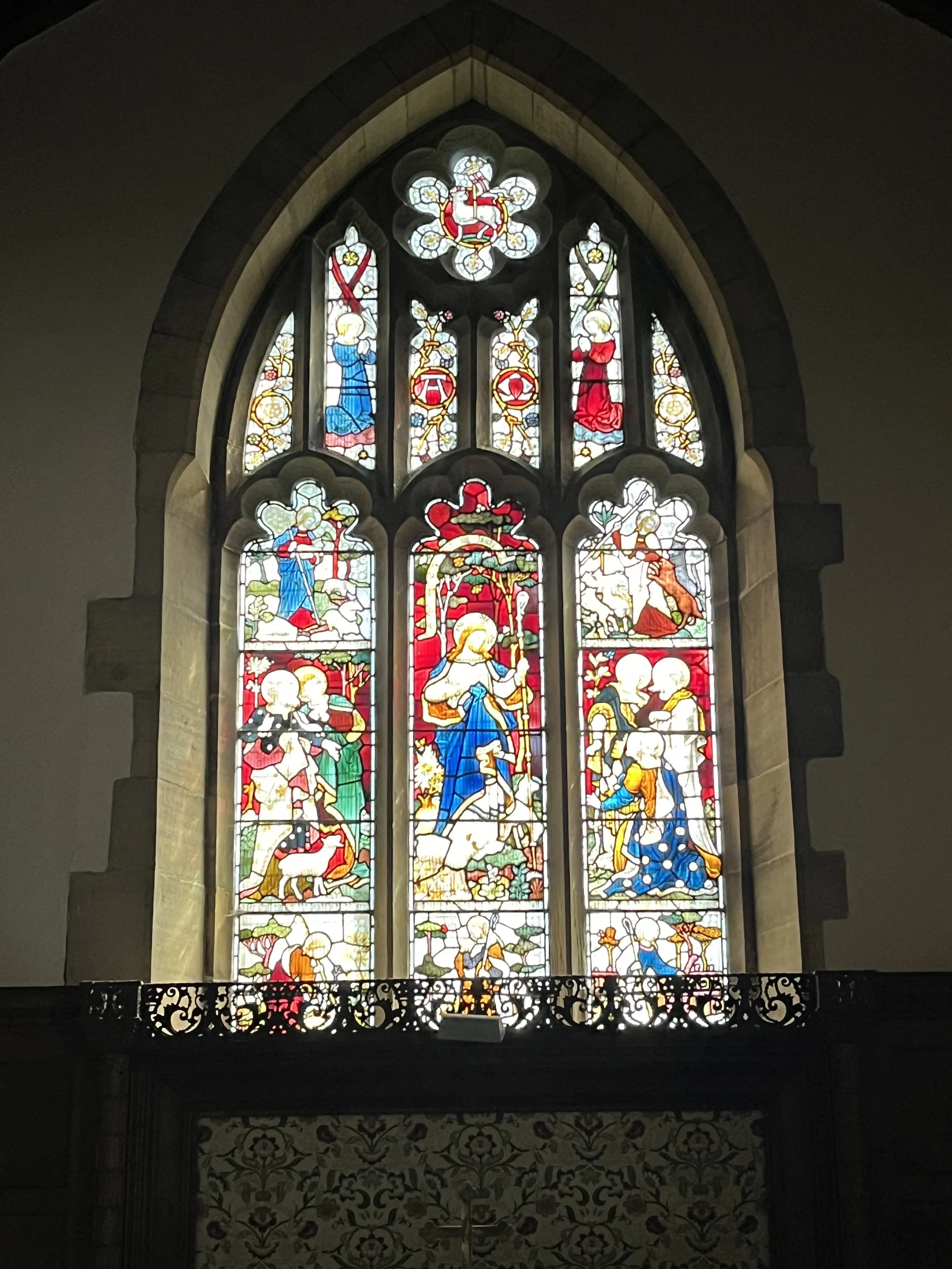 View of the East window with sun shining through