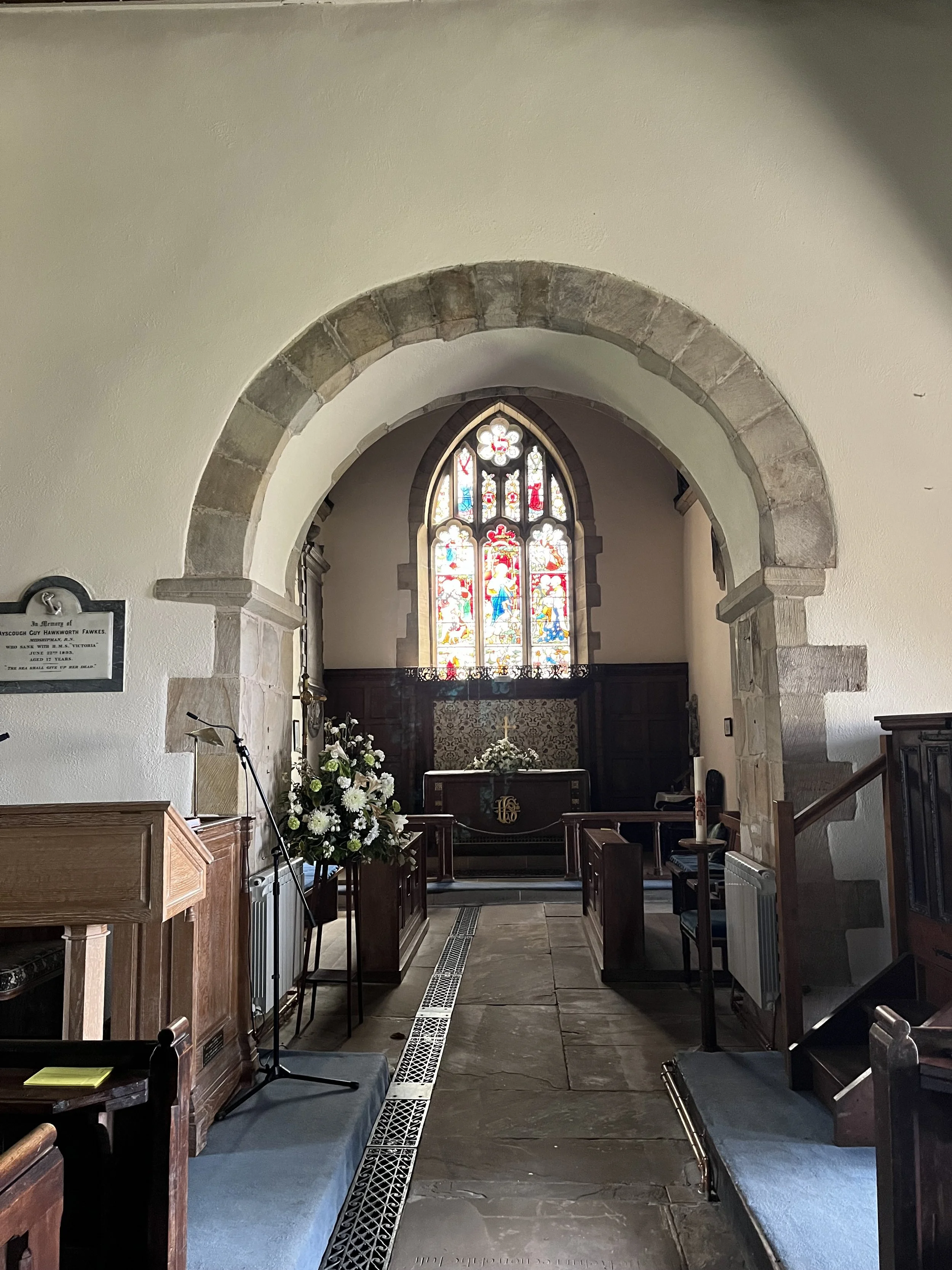 View towards the altar through the Norman arch