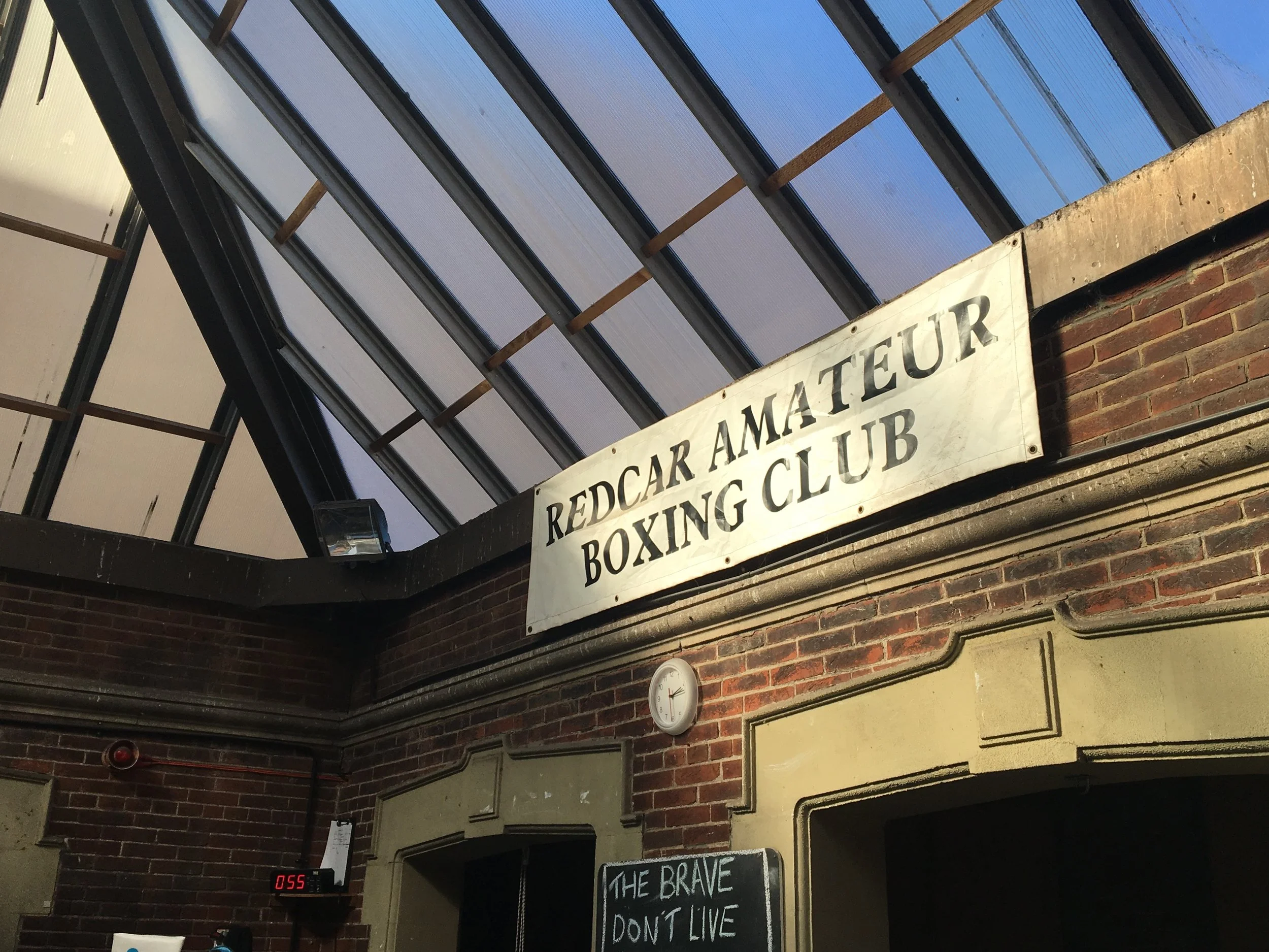 A view of the glass roof of Redcar Boxing Club