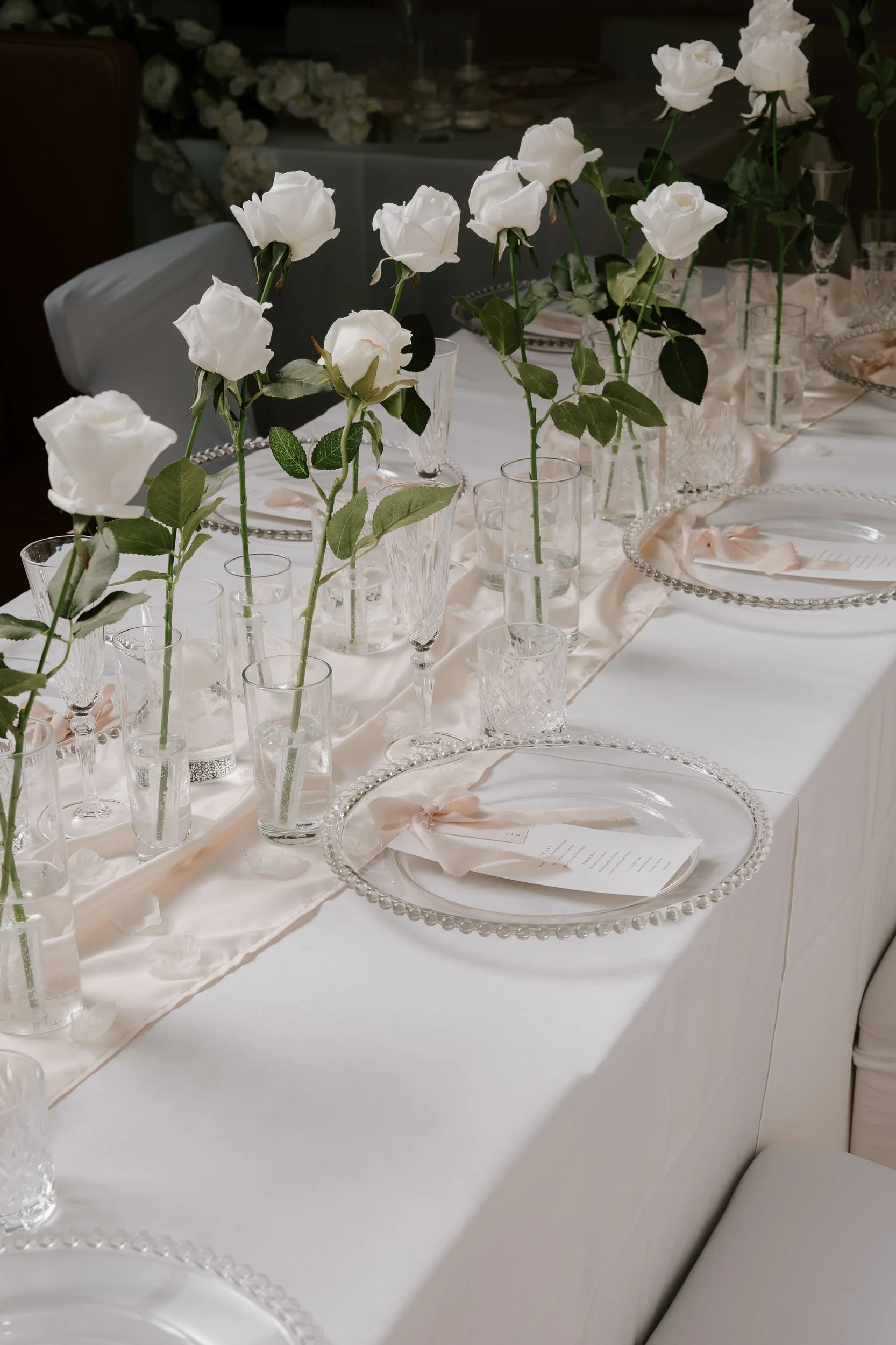 Wedding table details flowers and styling elegant reception decor