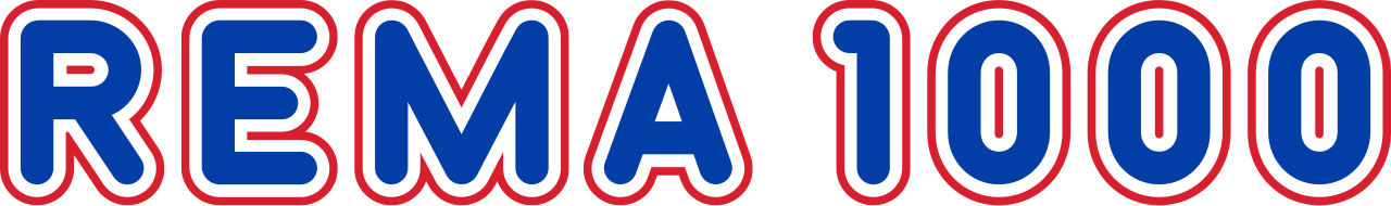 Logo med tekst 'REMA 1000' i blå, hvit og rød farge.
