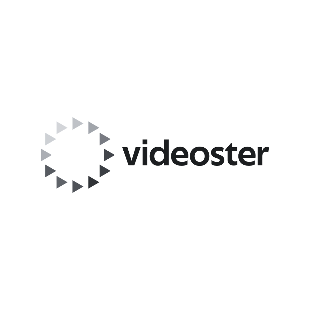 	
Logo for Videoster with black text and design elements on a white background.