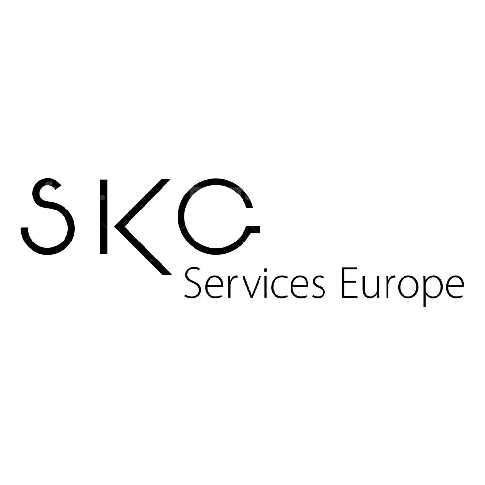 Logo for SKC Services Europe with black text and design elements on a white background.
