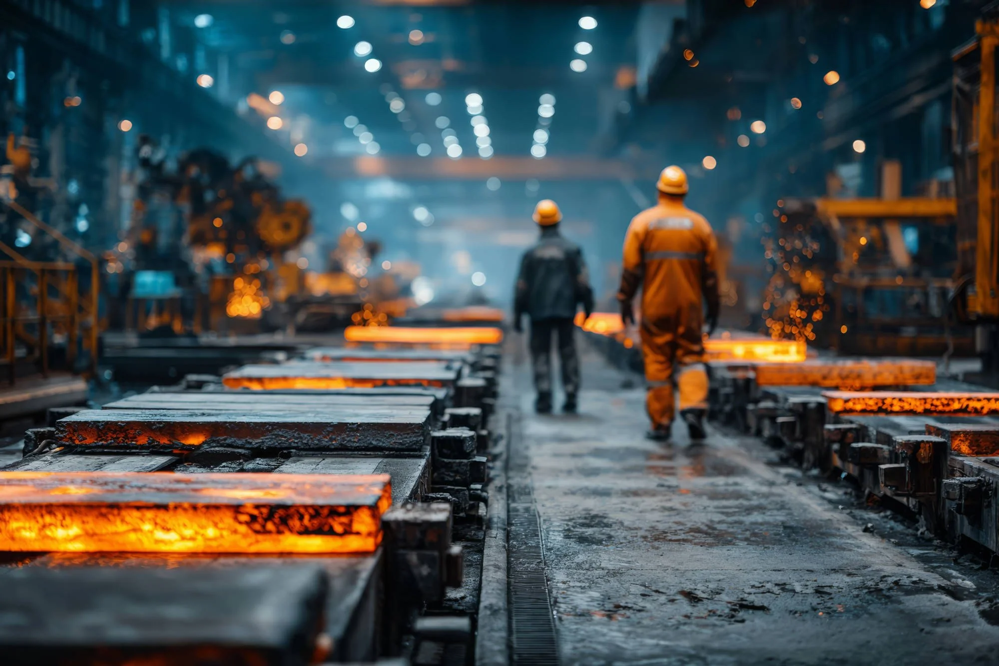 two men walking in factory