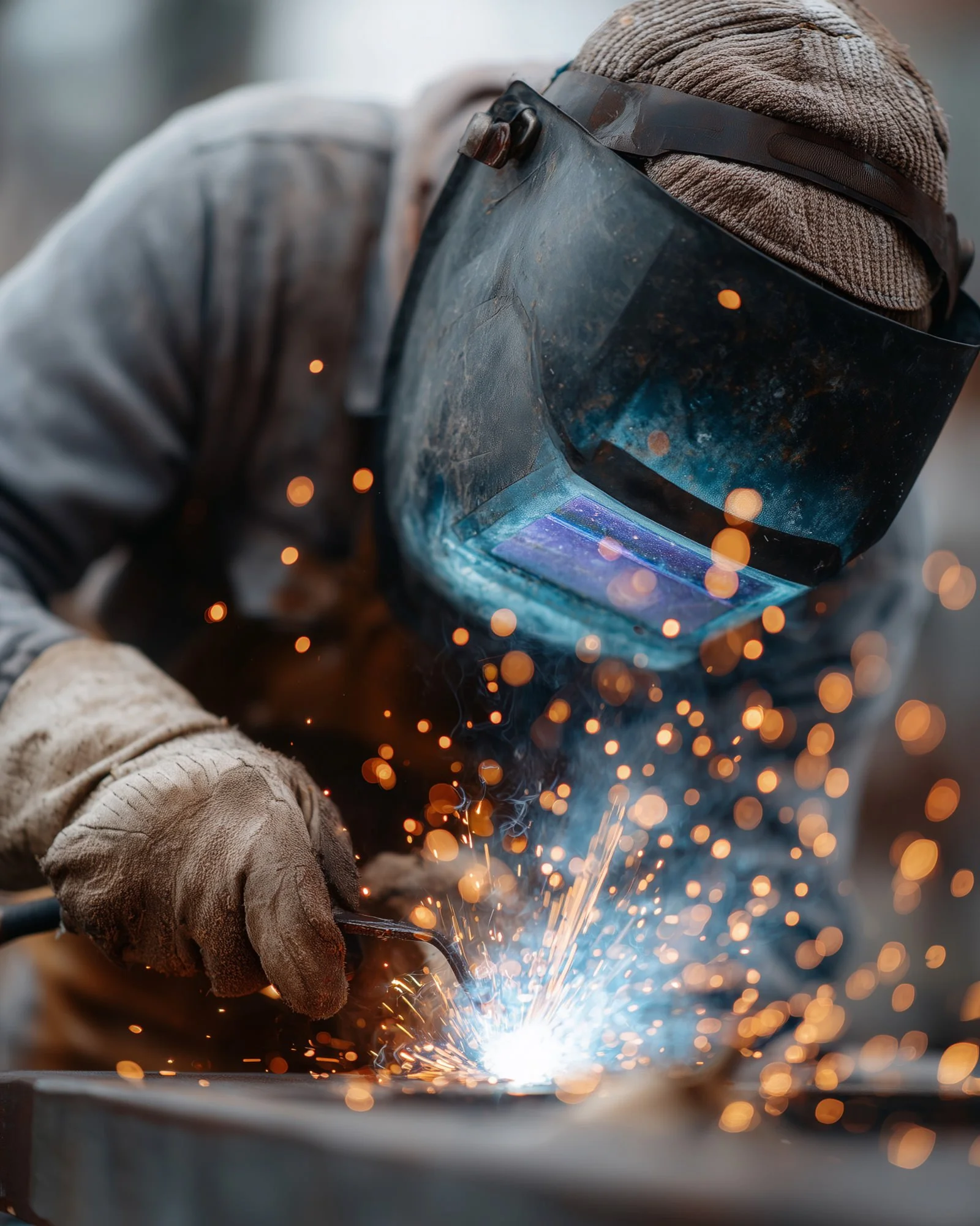 welder with mask on welding