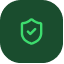 Green shield icon with a white checkmark inside, indicating security or approval.