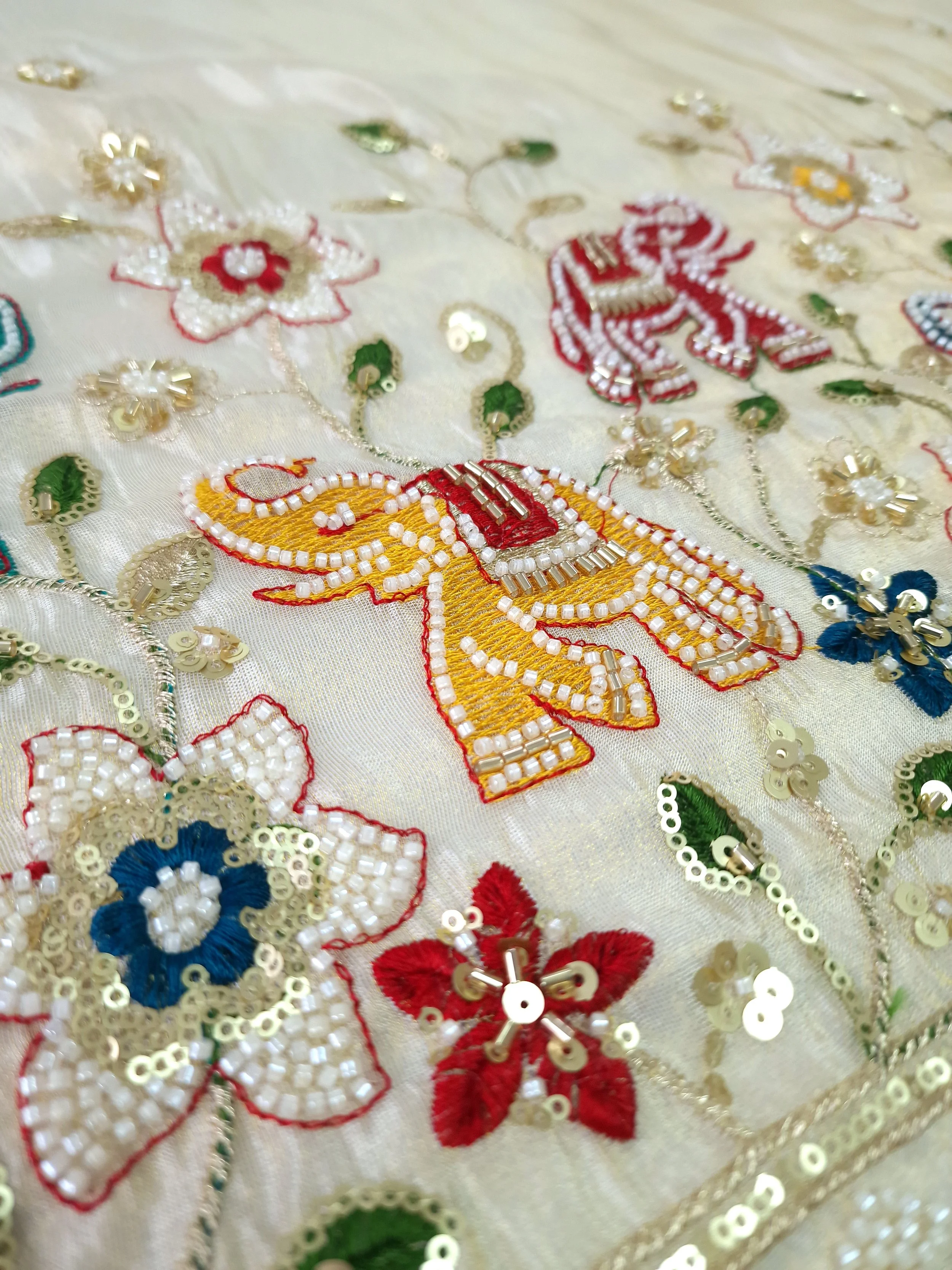 Heavy Beaded and Embroidered Elephant Fabric £20 per meter