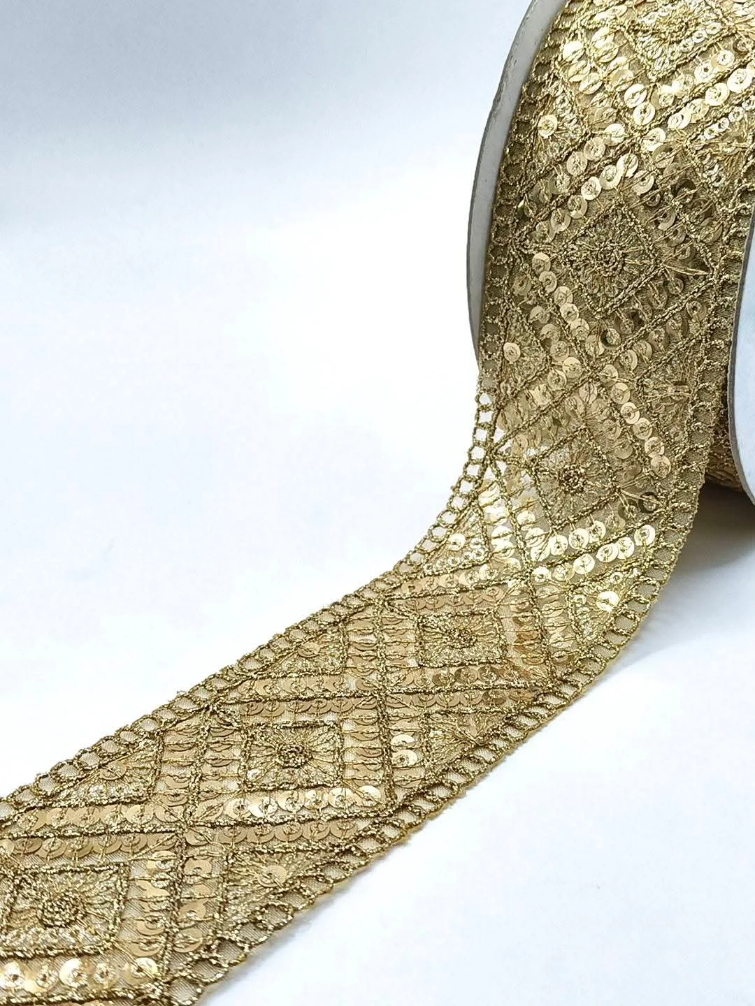 Golden Sequin Organza Trim