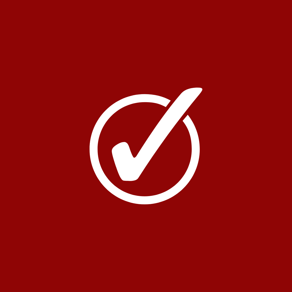 Logo con una spunta bianca all'interno di un cerchio su sfondo rosso.