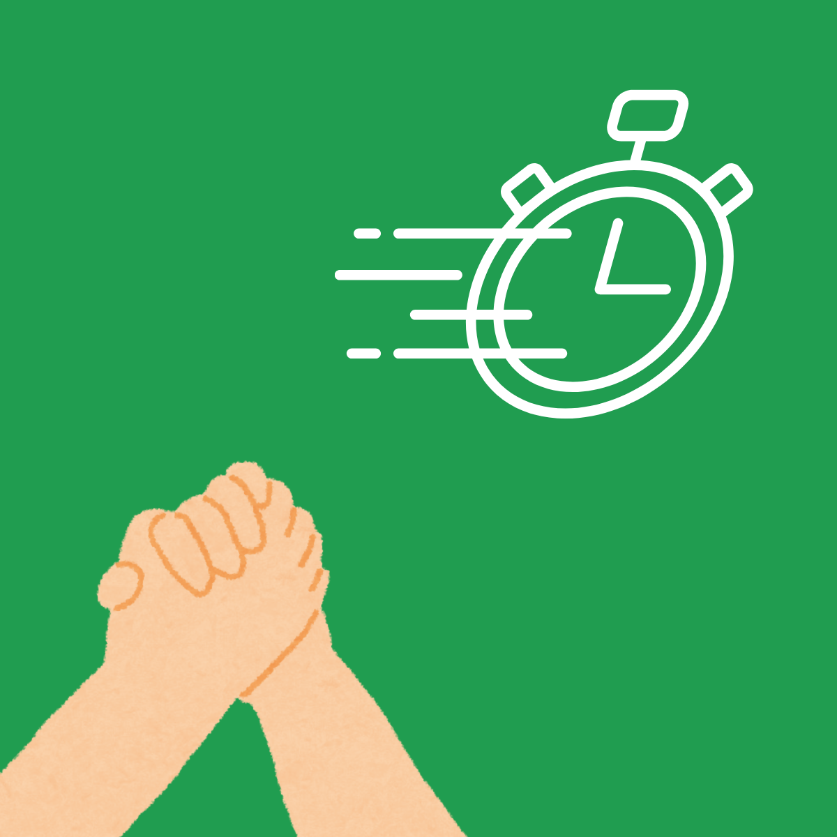 Simbolo di un orologio da corsa che indica la corsa contro il tempo, con delle mani che si uniscono in segno di preghiera.