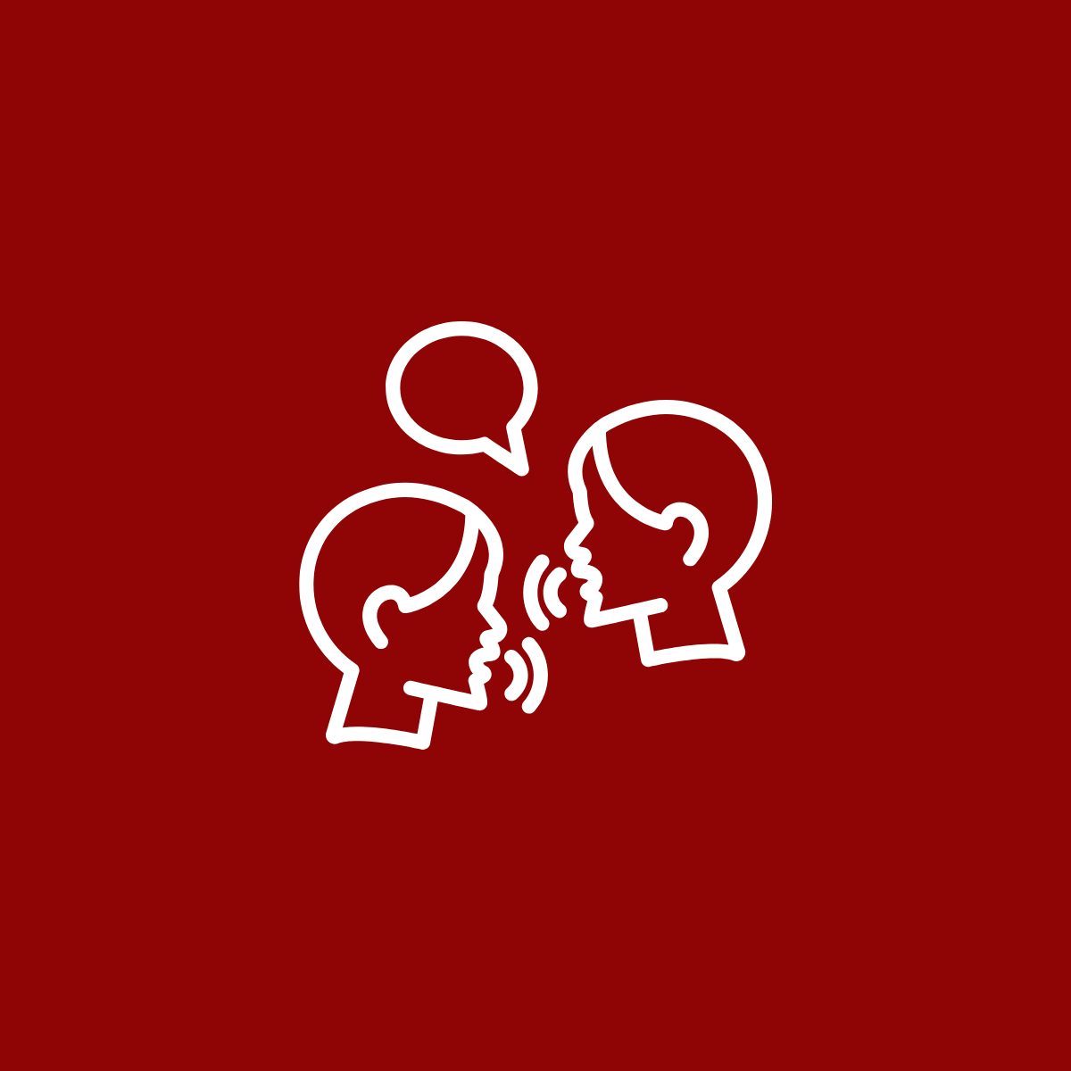 Icona di due persone che parlano, con un fumetto sopra una delle teste che rappresenta una conversazione.