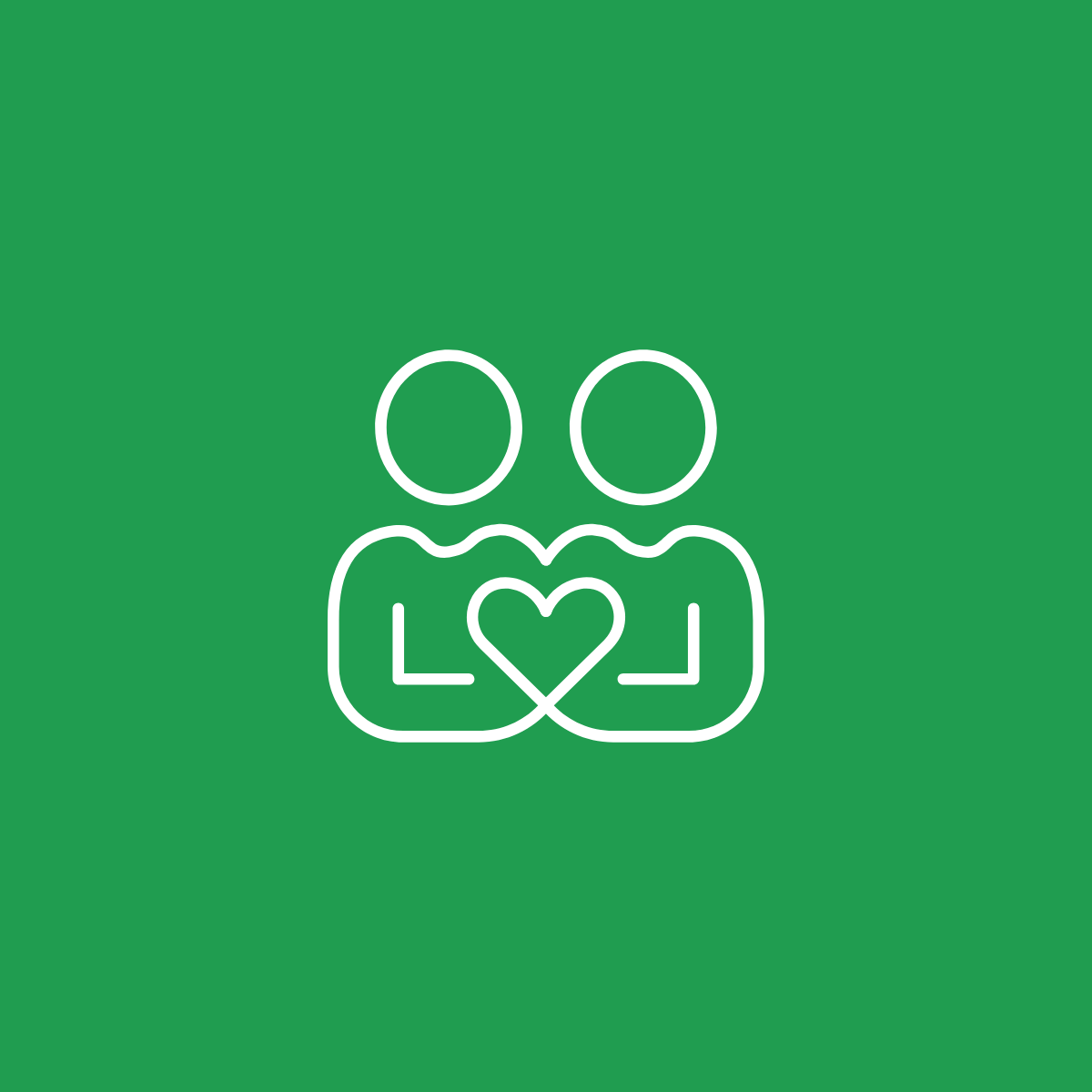 Icona di due persone con un cuore tra loro su sfondo verde.