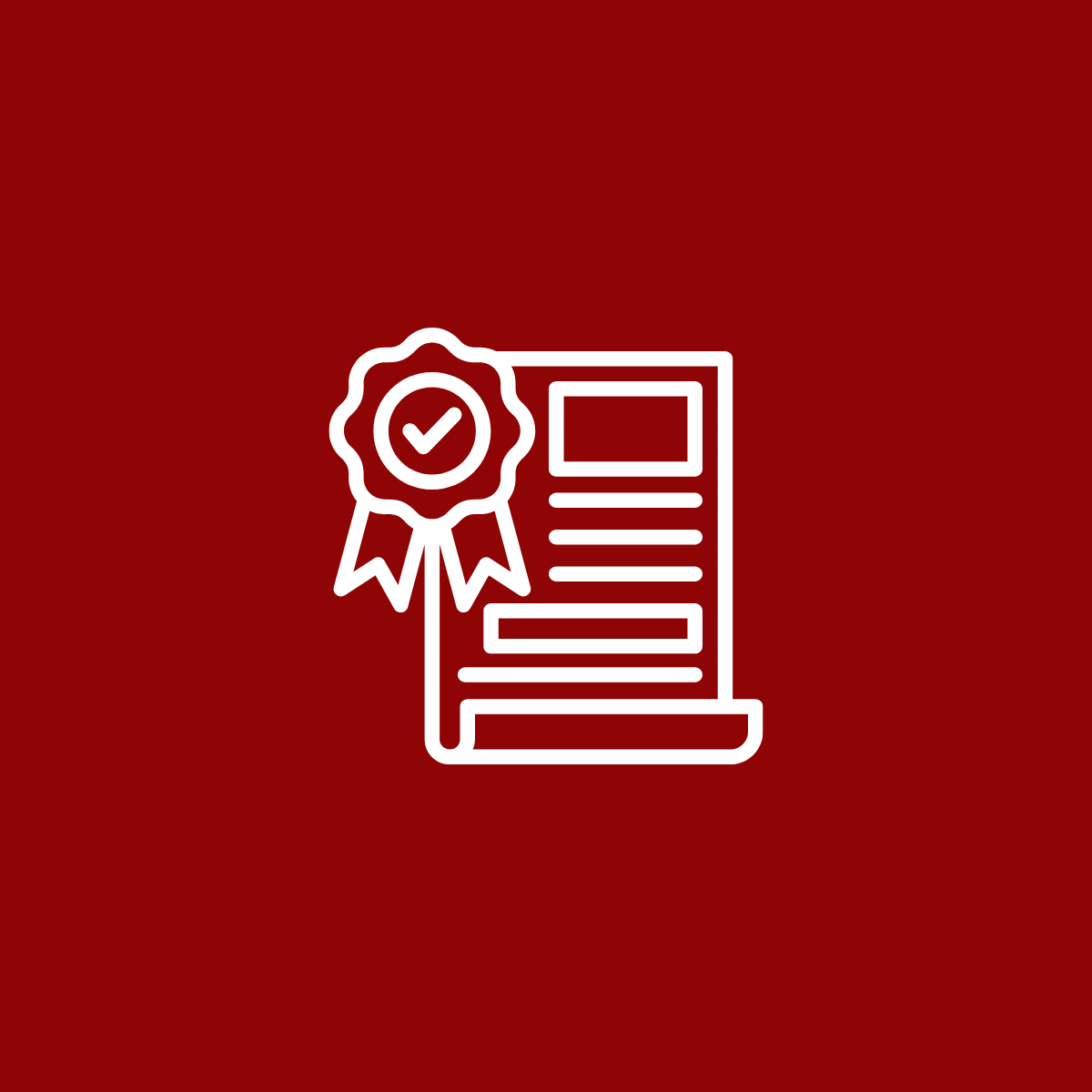 Icona di un certificato o riconoscimento con un simbolo di approvazione.