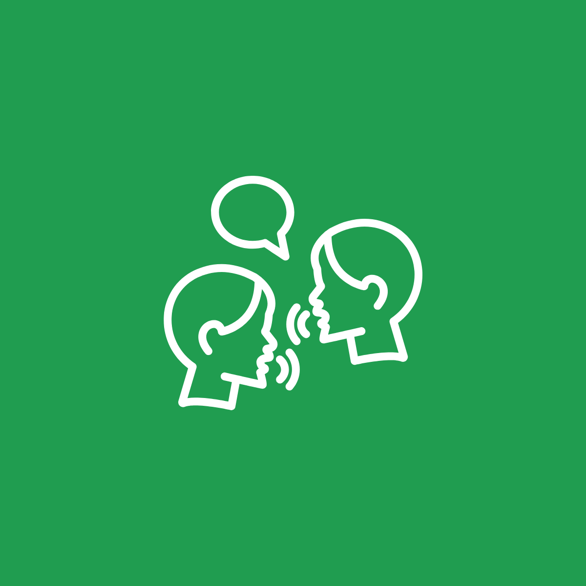 Due persone che parlano tra loro, con un'icona di fumetto e linee che rappresentano la conversazione.