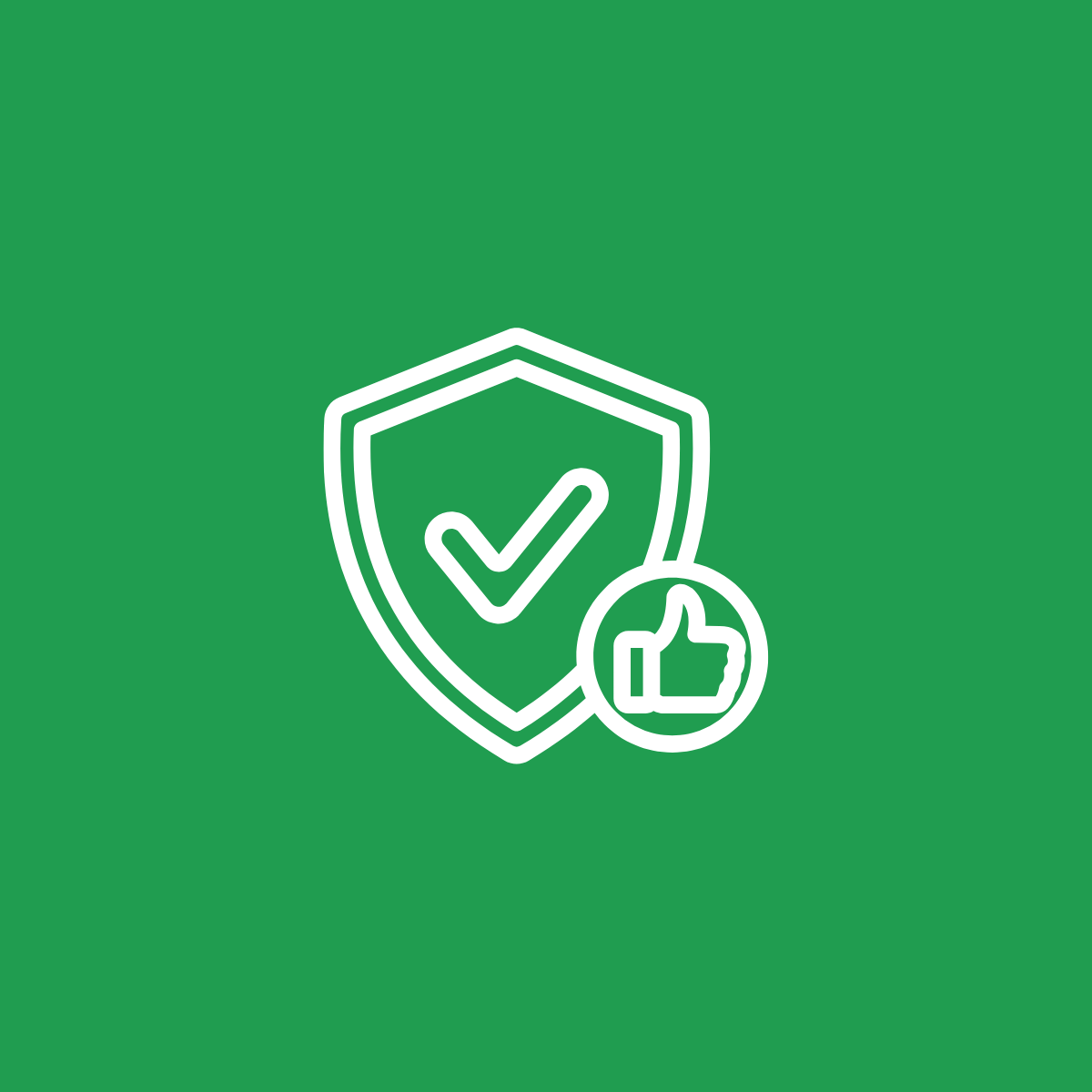 Simbolo di sicurezza con uno scudo, un segno di spunta al suo interno e un pollice in su.