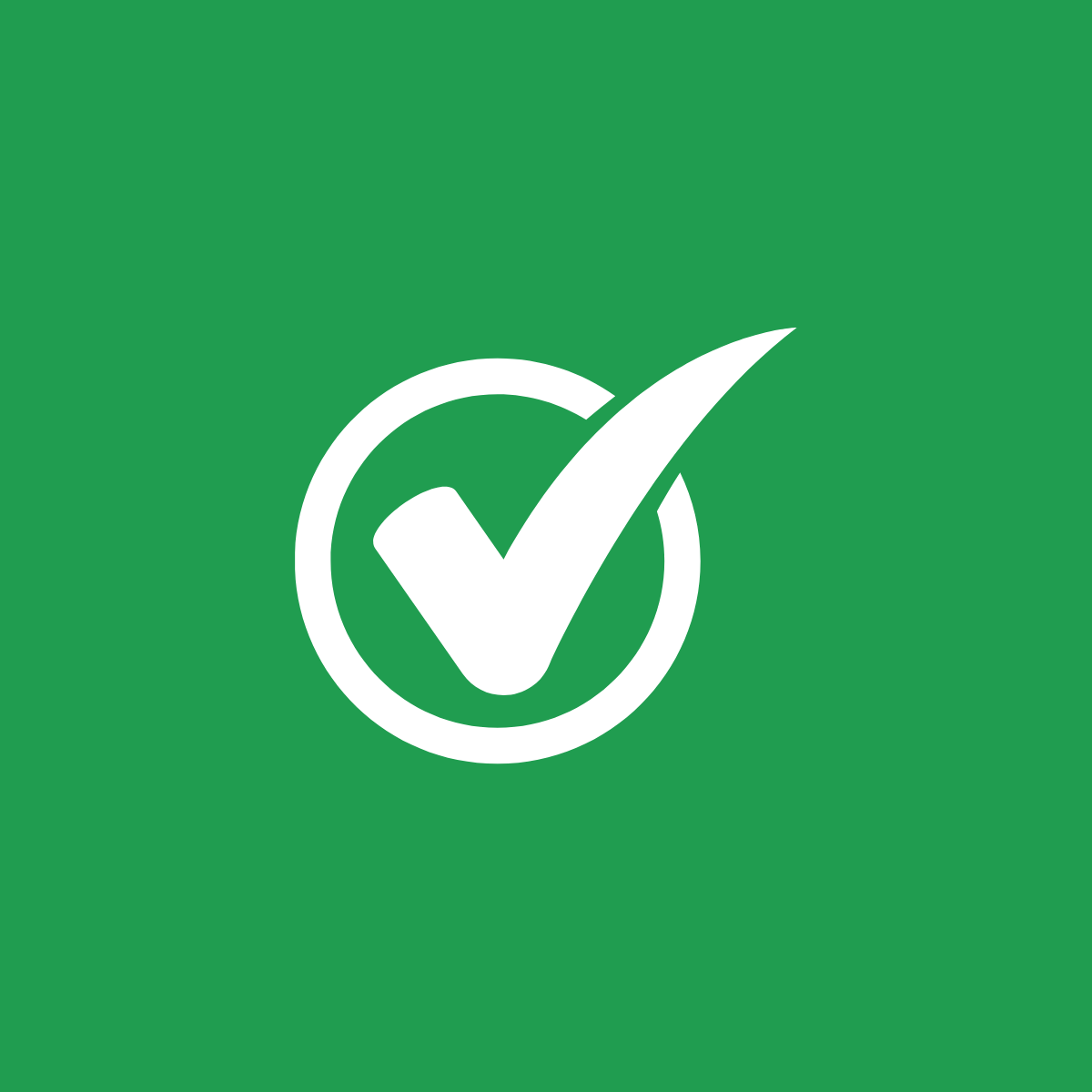 Simbolo di verifica o conferma con una spunta bianca all'interno di un cerchio bianco su sfondo verde.
