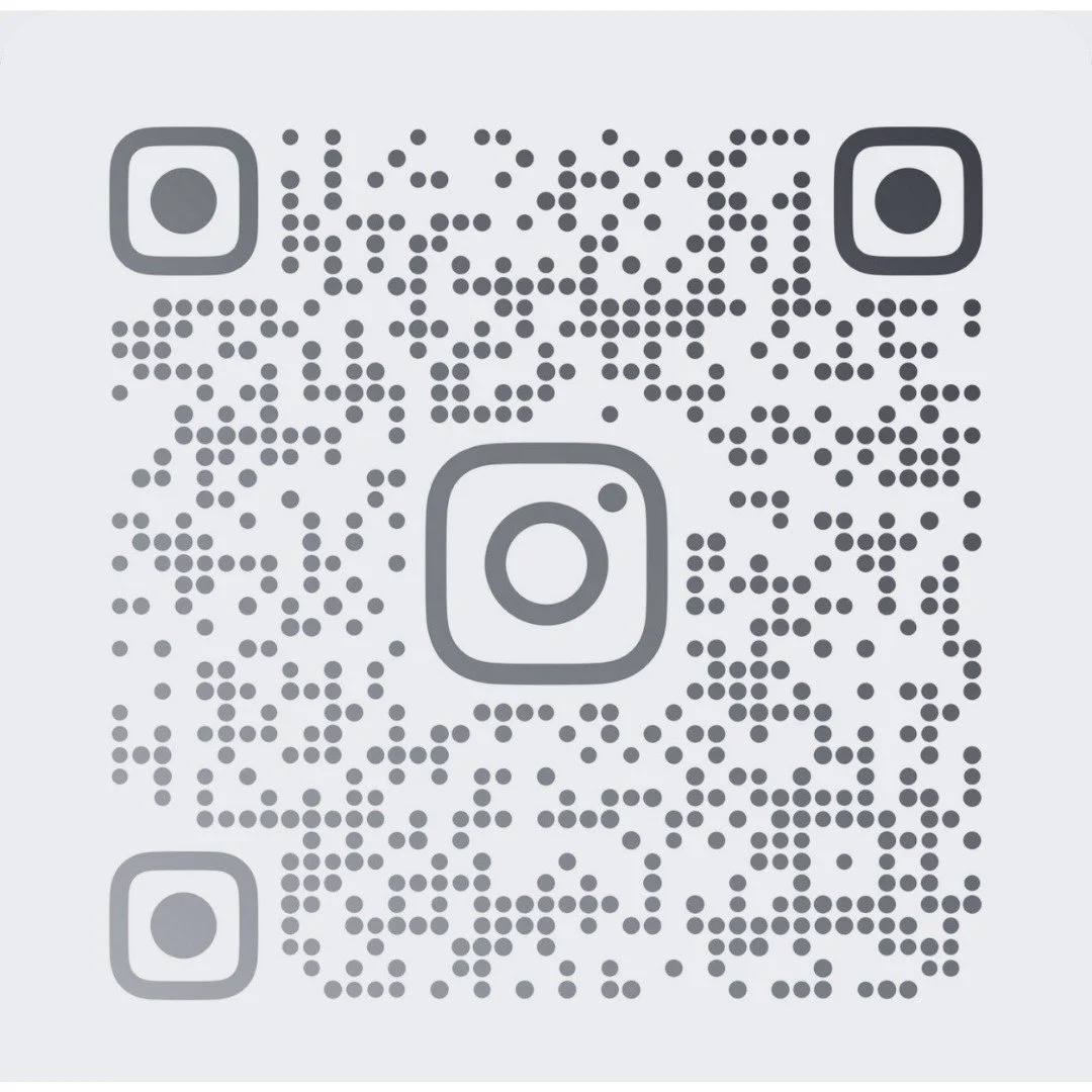 A QR code that directs to an Instagram profile.