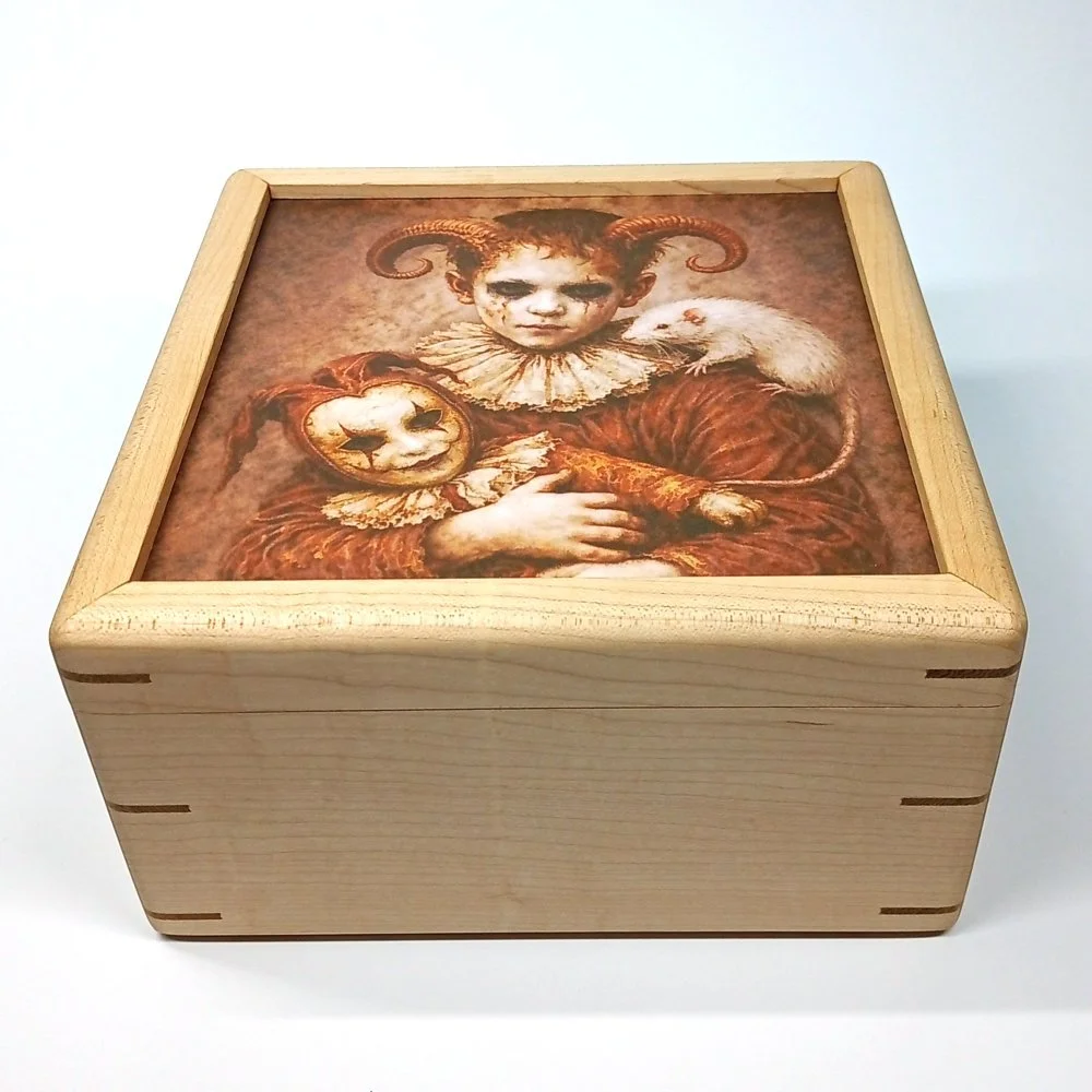 Handcrafted Maple Keepsake Box with Gothic Artwork