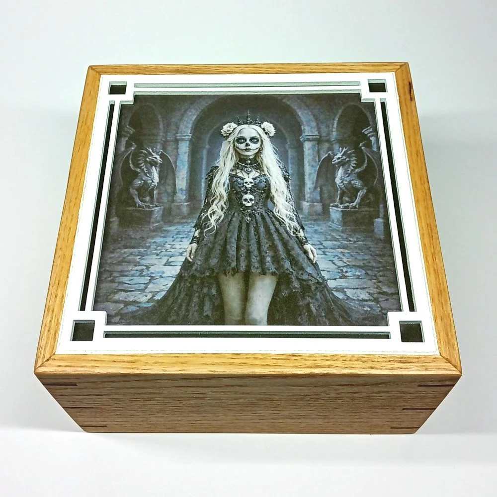 Handcrafted Ash Keepsake Box with Gothic Artwork