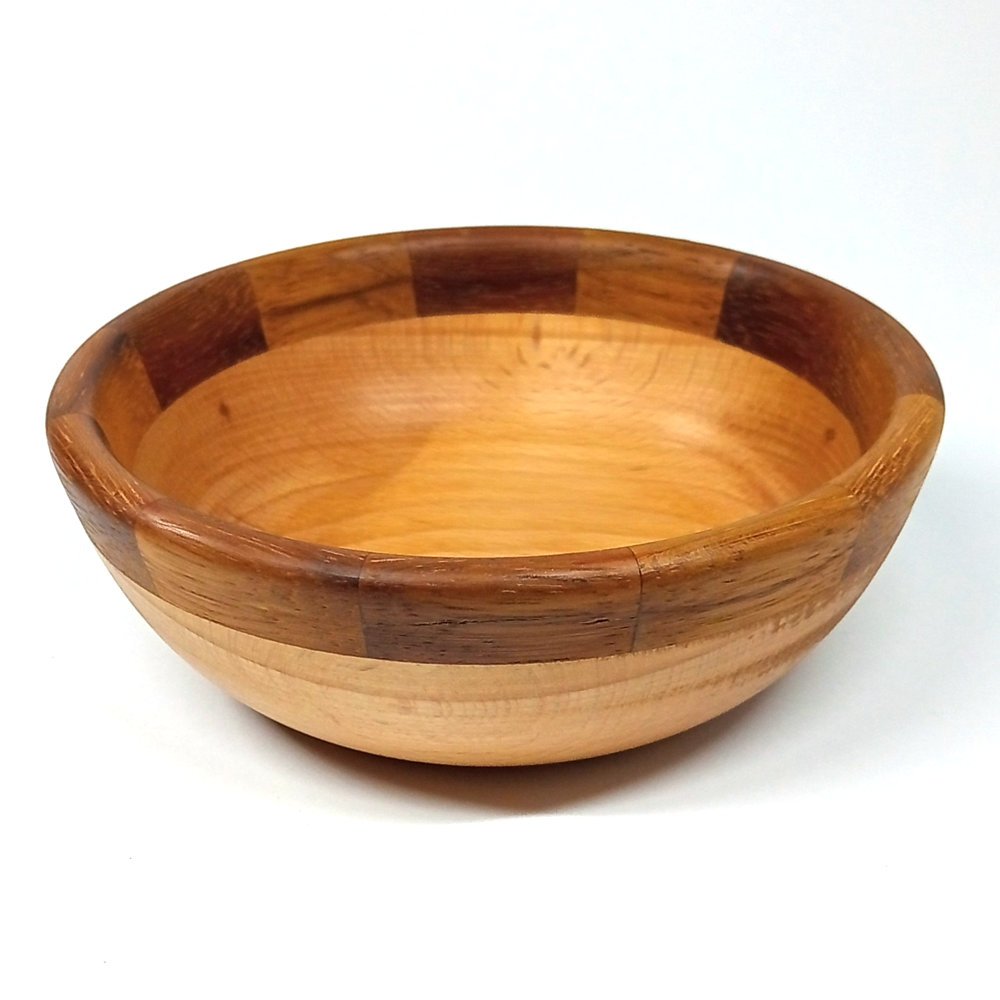Hand Turned Beech Wood Bowl with Segmented Iroko Rim