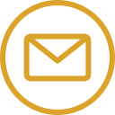 Envelope icon inside a gold circle. Email and contact icon