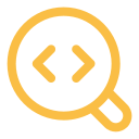 Magnifying glass with code brackets inside