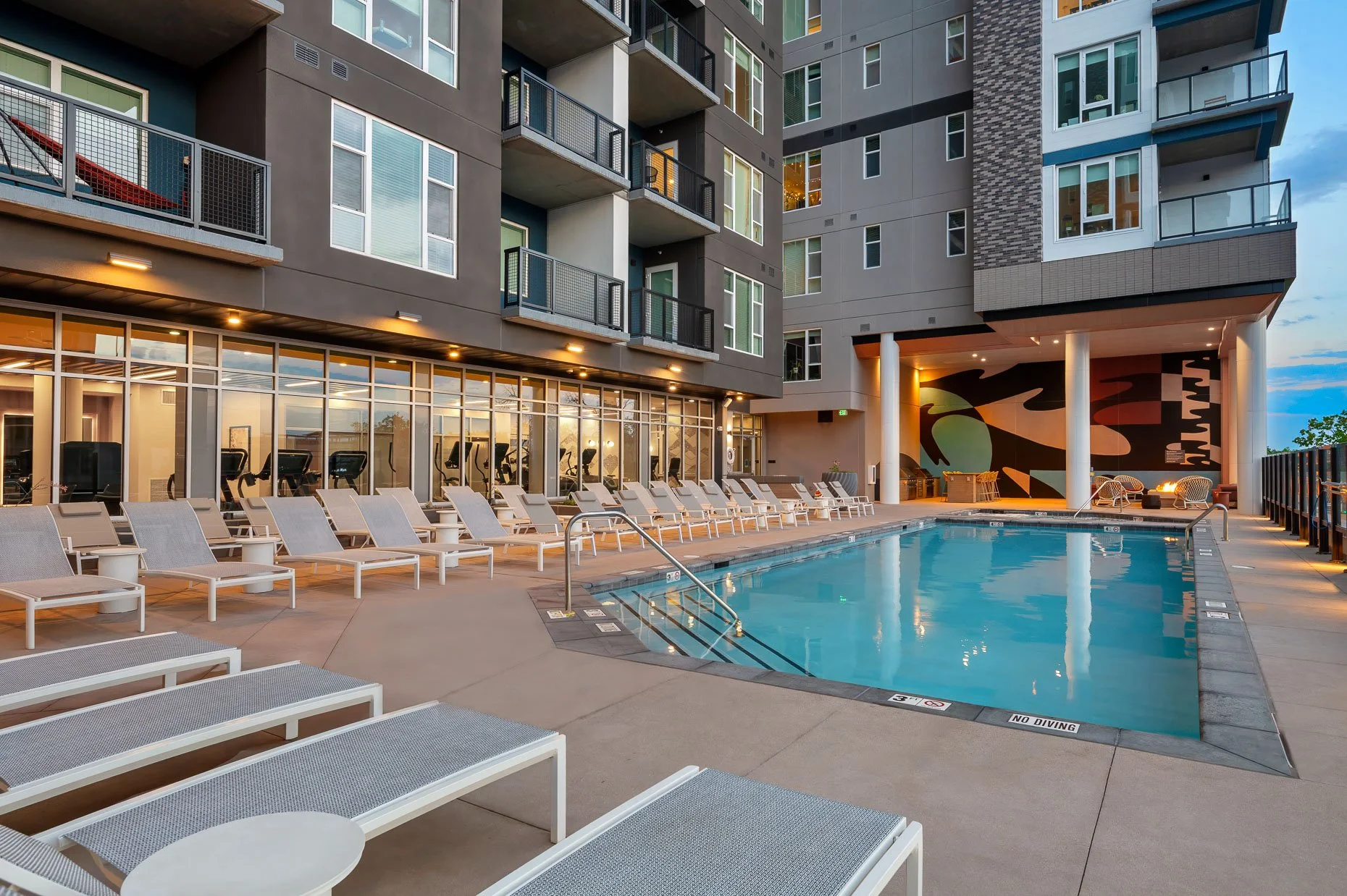 Exterior pool in multi-family complex