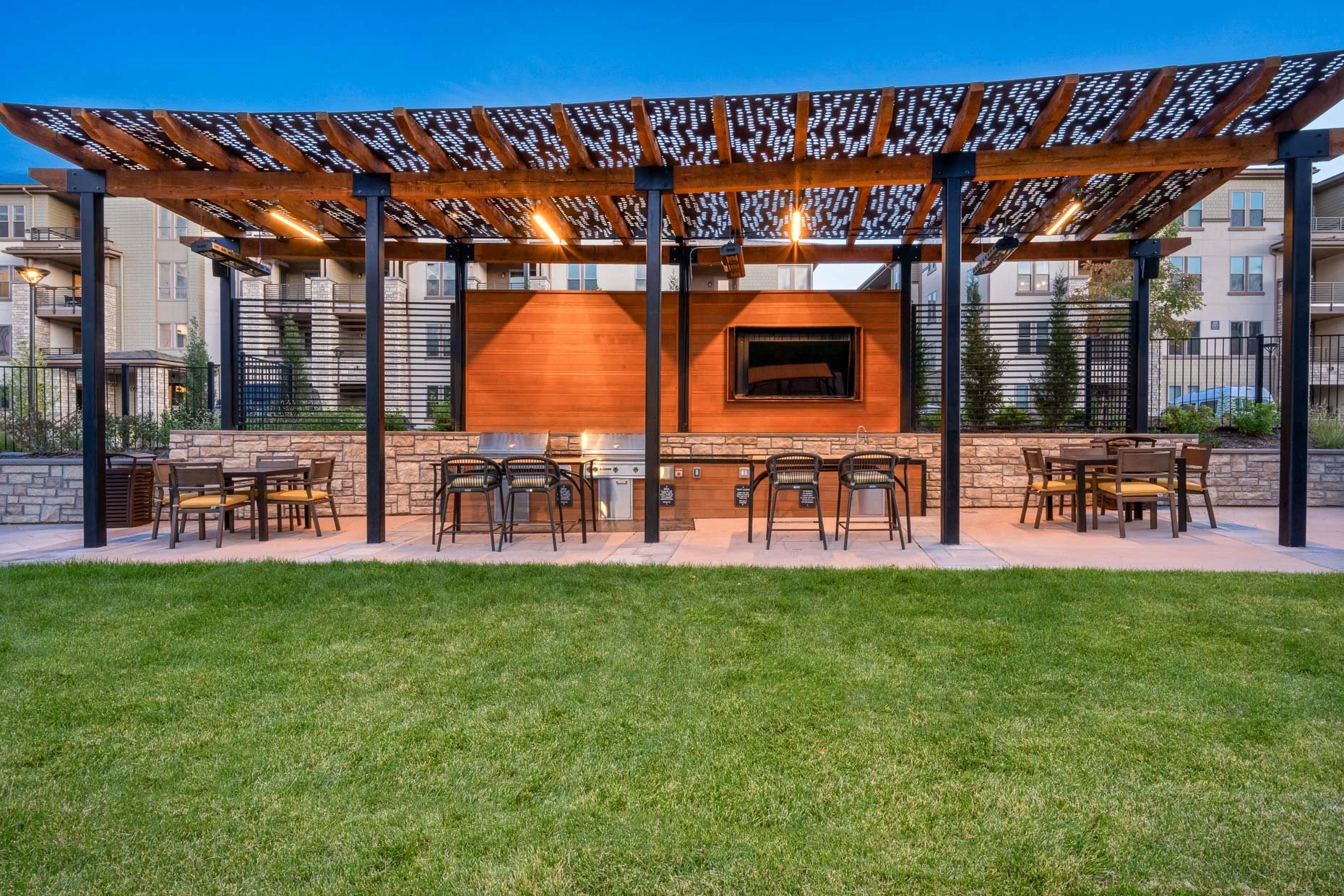 Fire pit area in apartment complex