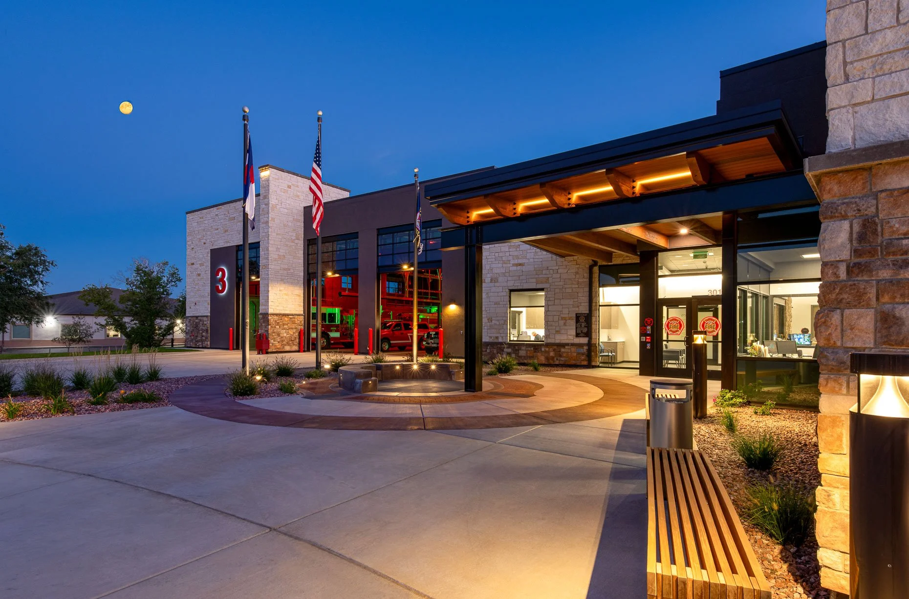Exterior of fire station at dusk in Canon City