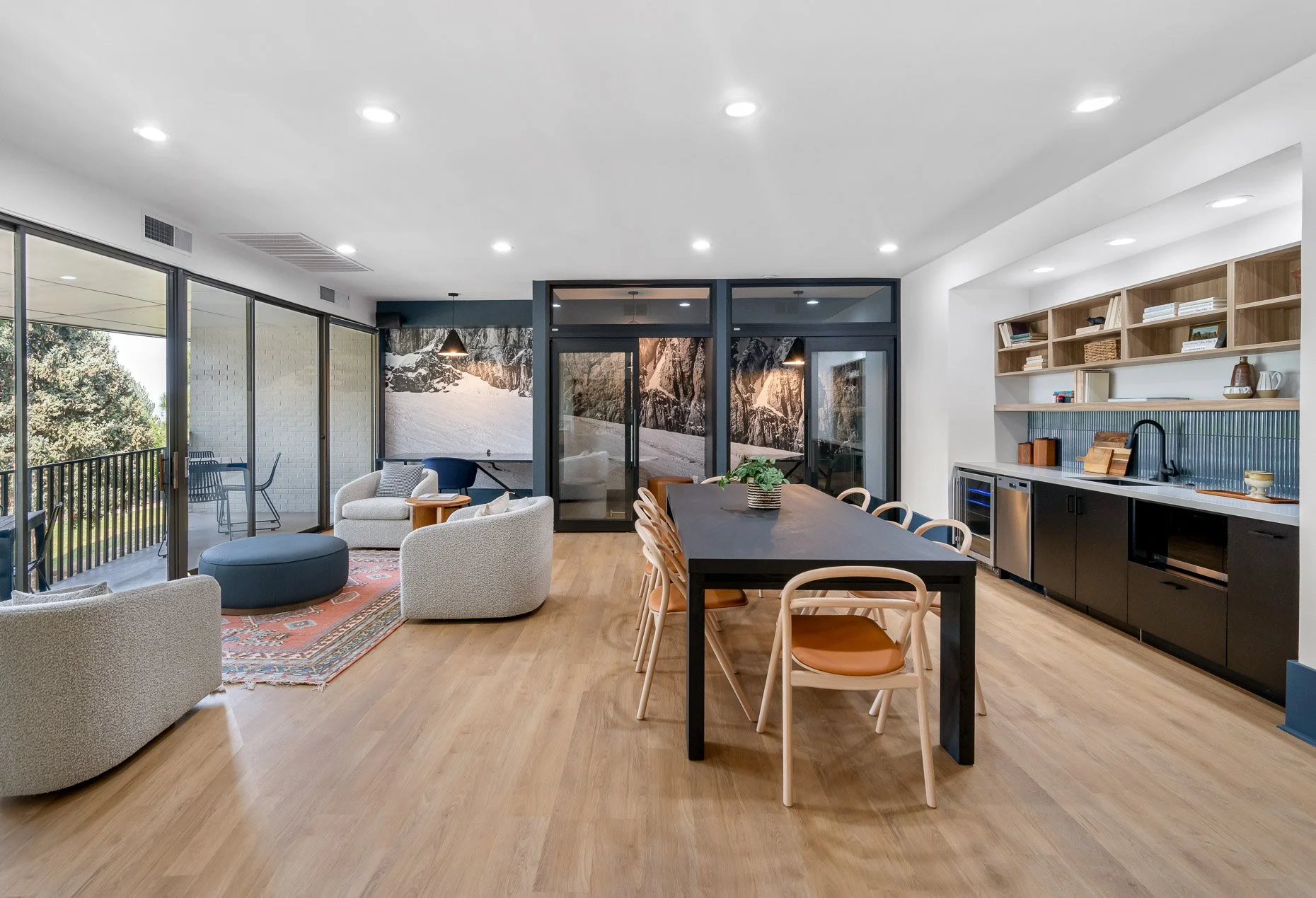Multi-family communal area with work pods
