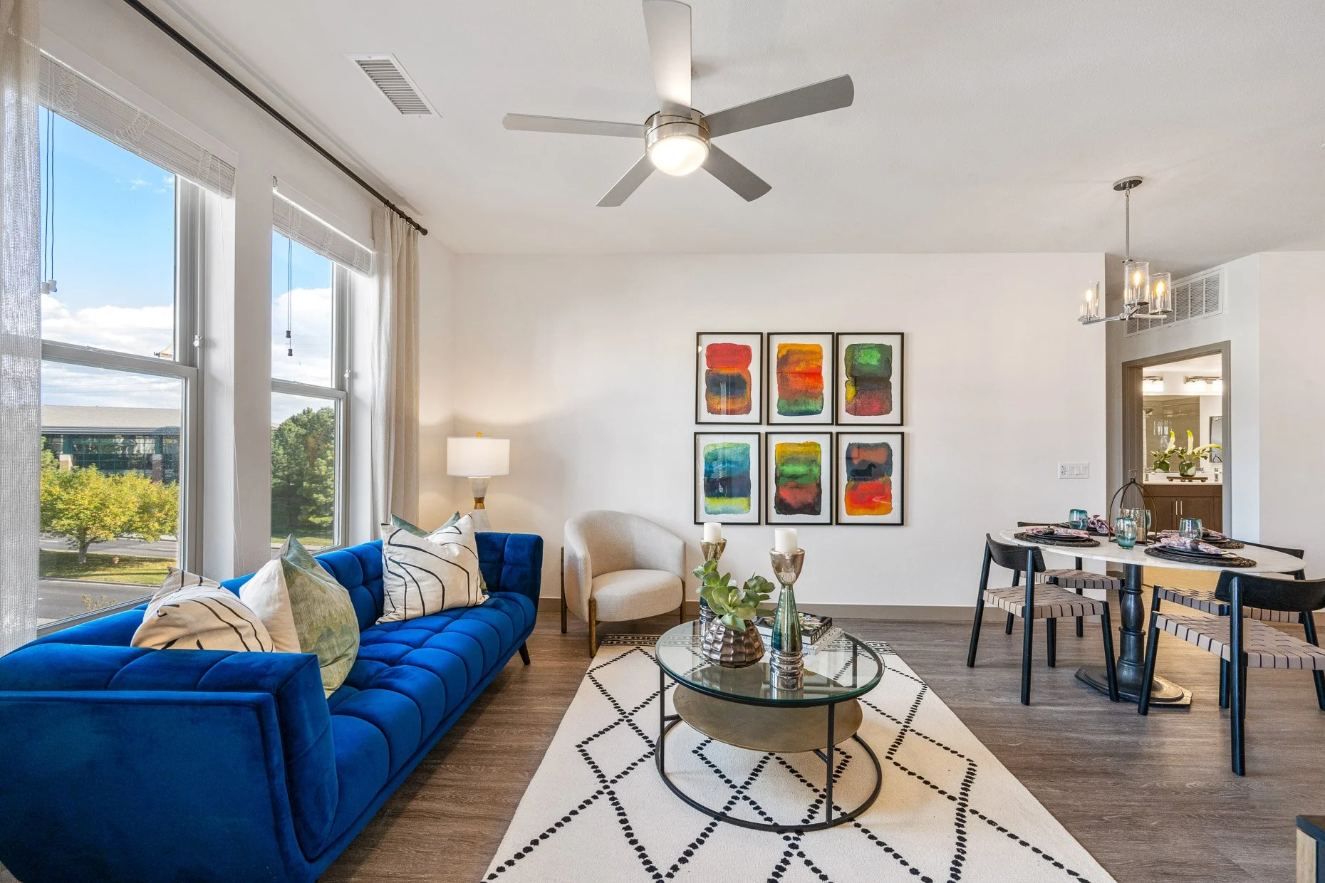 Model living room in apartment complex