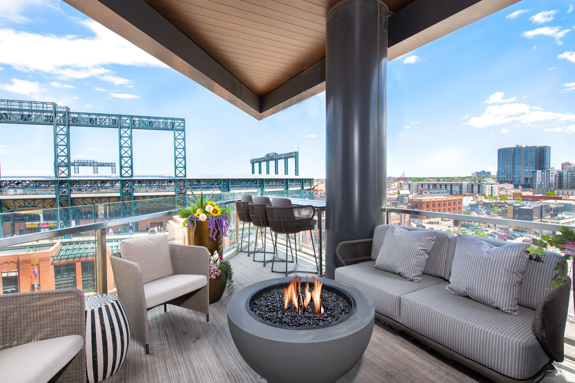 Terrace overlooking Coors Field with outdoor furniture
