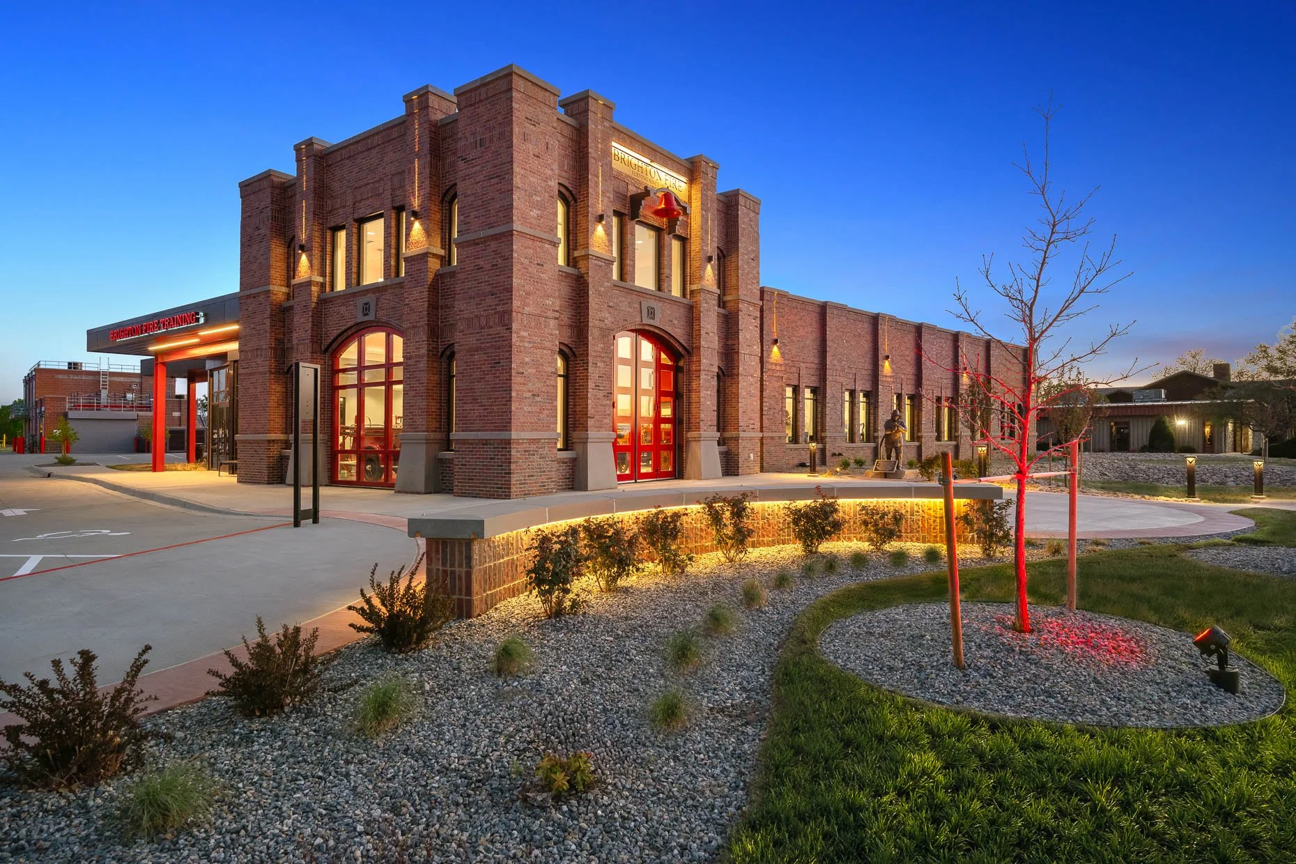 Fire station dusk exterior in Brighton, CO