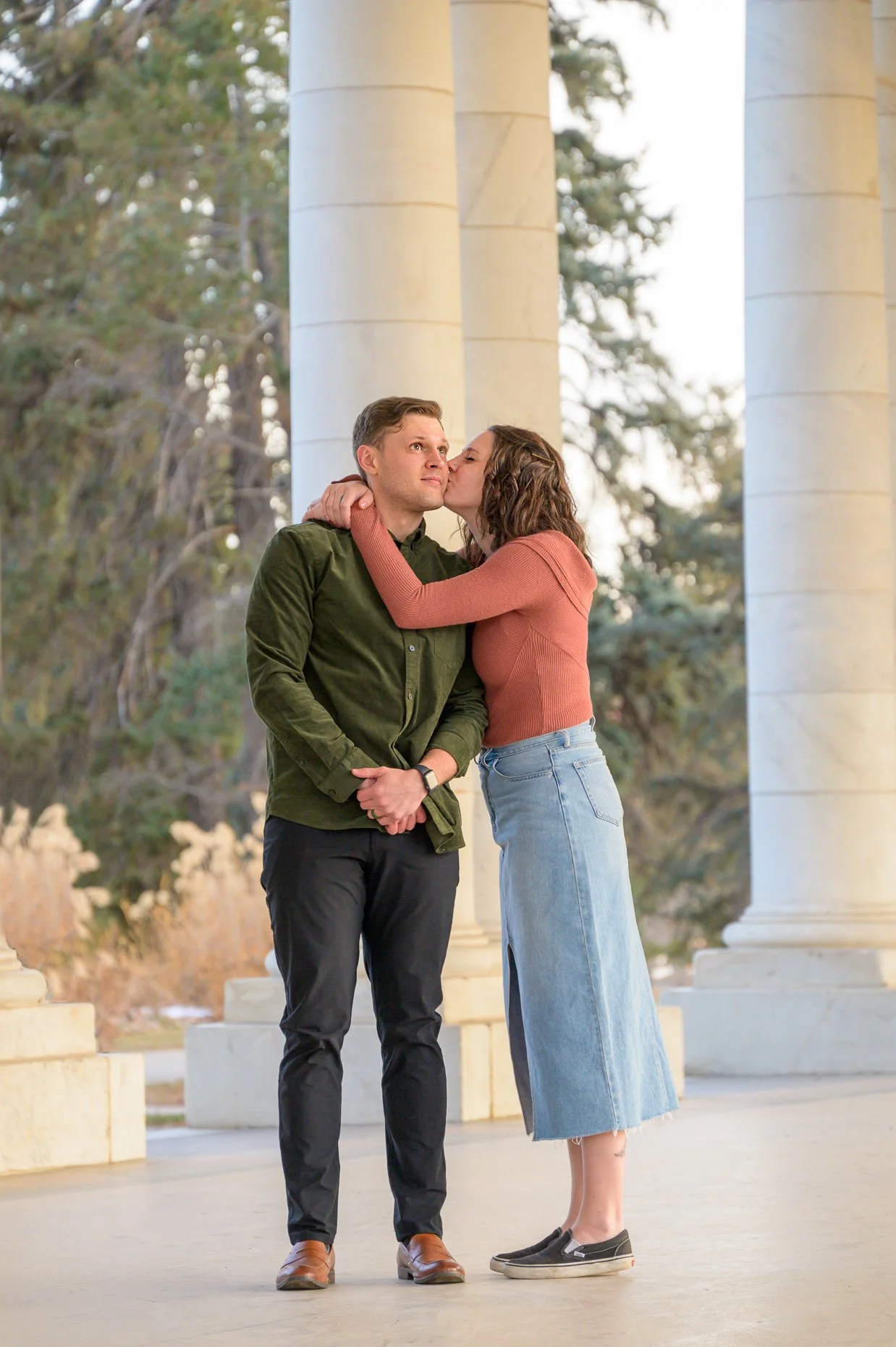 Engagement photo of couple in Cheesman Park