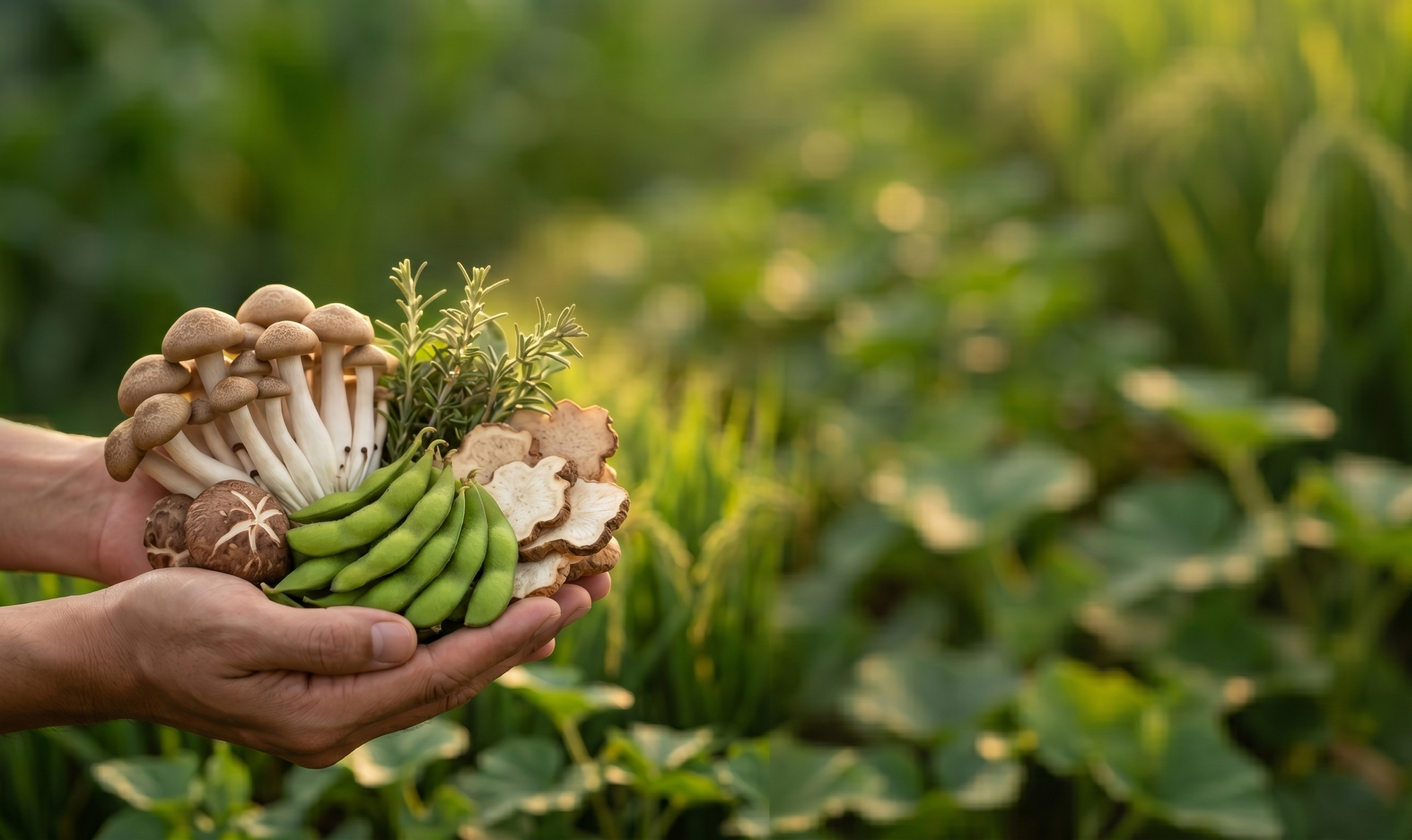 Self sourced ingredients like mushroom, konjac and soy to make our vegetarian products