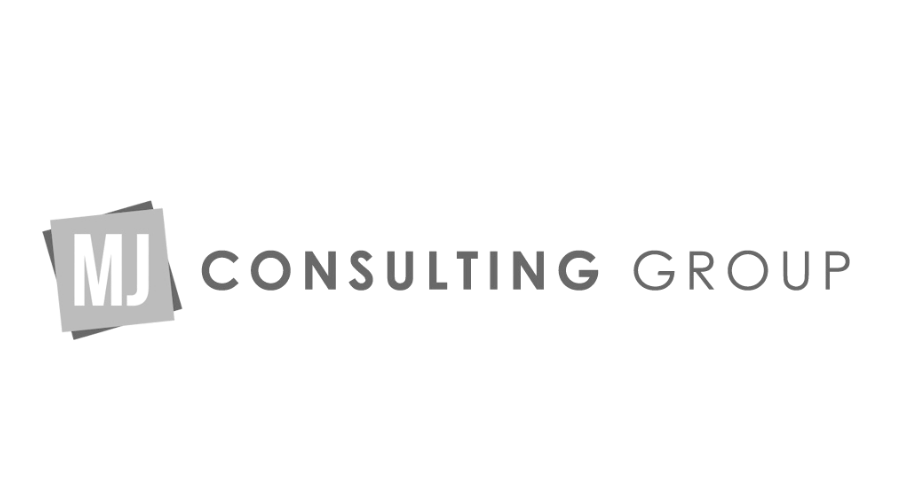 Logo of MJ Consulting Group with a black background, featuring a gray square with "MJ" in black letters and the words "Consulting Group" in gray text.