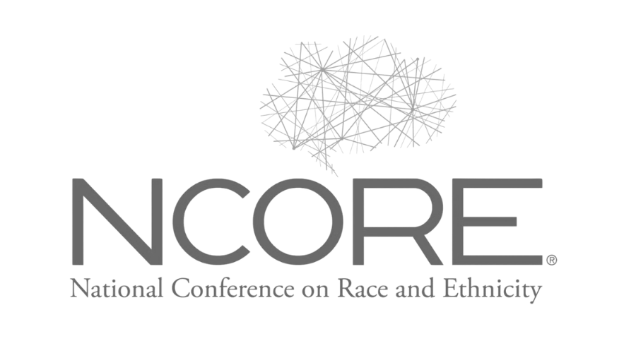 Logo for the National Conference on Race and Ethnicity (NCORE), featuring a stylized brain outline made of multiple interconnected lines.