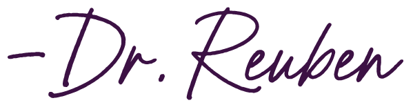 Signature-style text that reads '- Dr. Reuben' in purple ink.