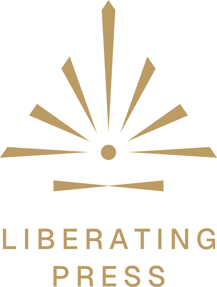 A black background with a golden burst logo and the words "Liberating Press" written below in gold letters.