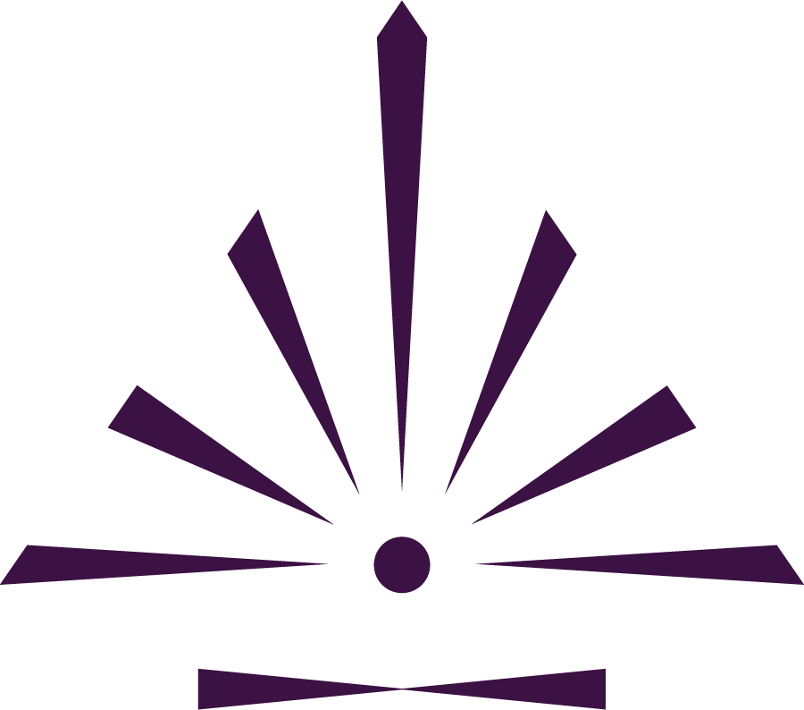 Dr. Reuben logo, featuring an abstract geometric pattern with a central circle and radiating lines on a black background.