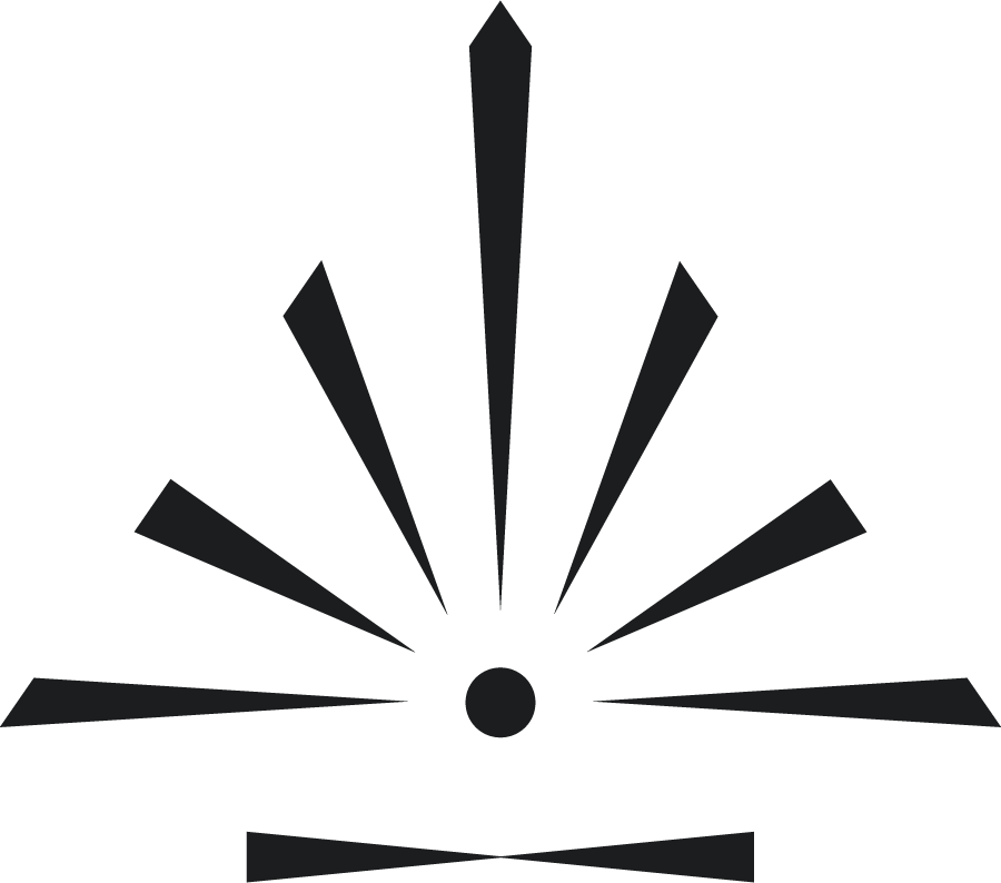 Dr. Reuben logo, featuring an abstract geometric pattern with a central circle and radiating lines on a black background.