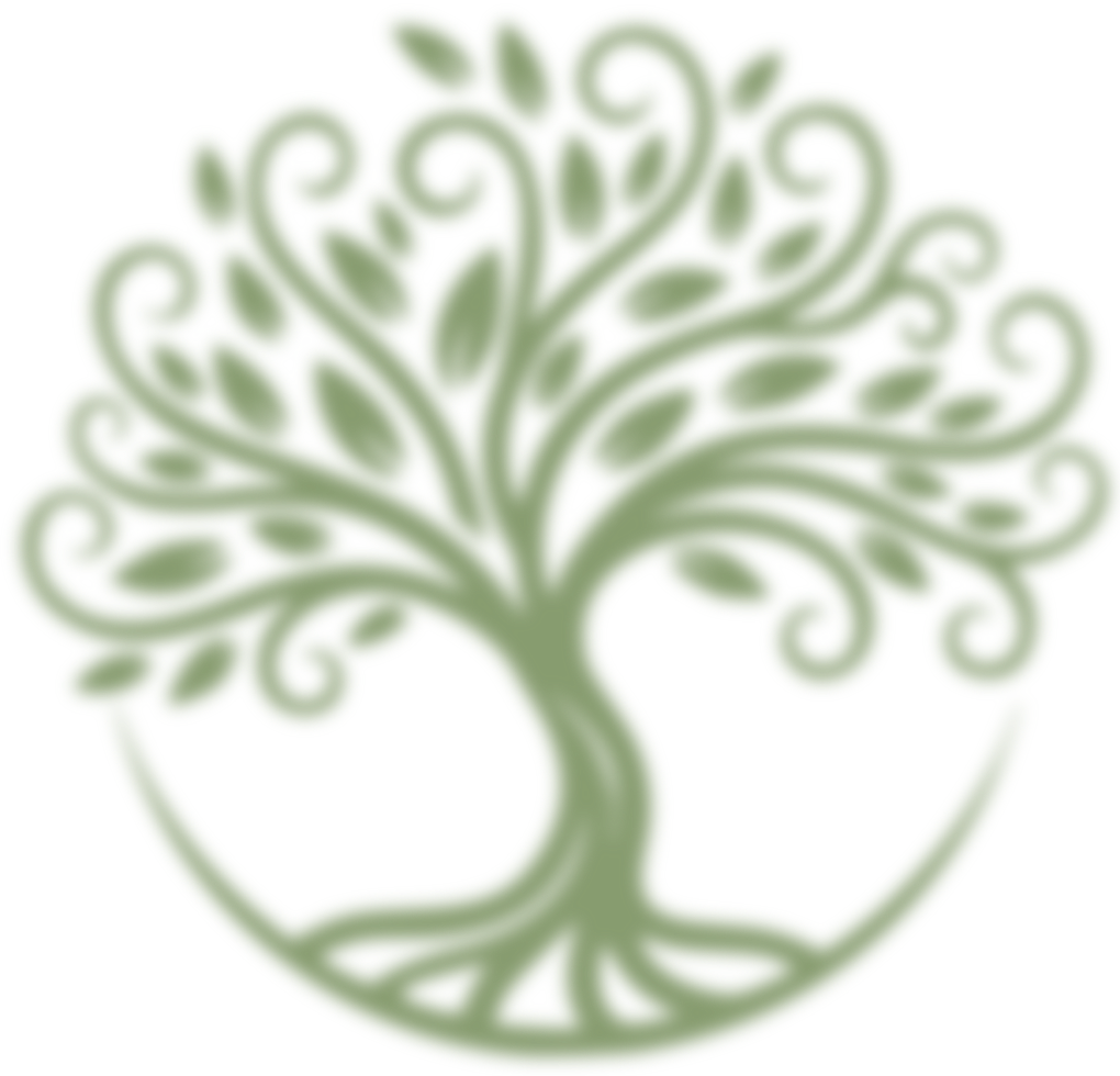 A green paper cutout of a tree with detailed leaves and a curved trunk.