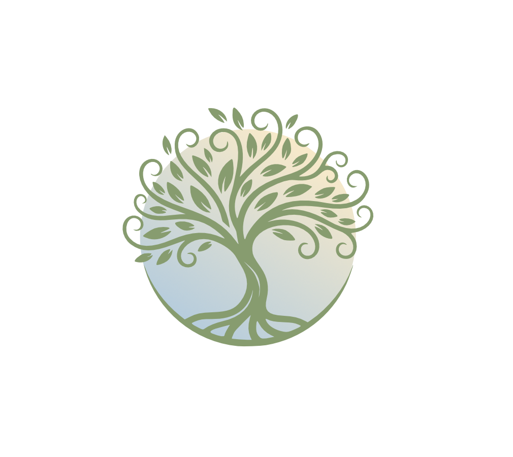 An illustration of a stylized tree with many branches and leaves, set against a circular background with a gradient of green and light blue.